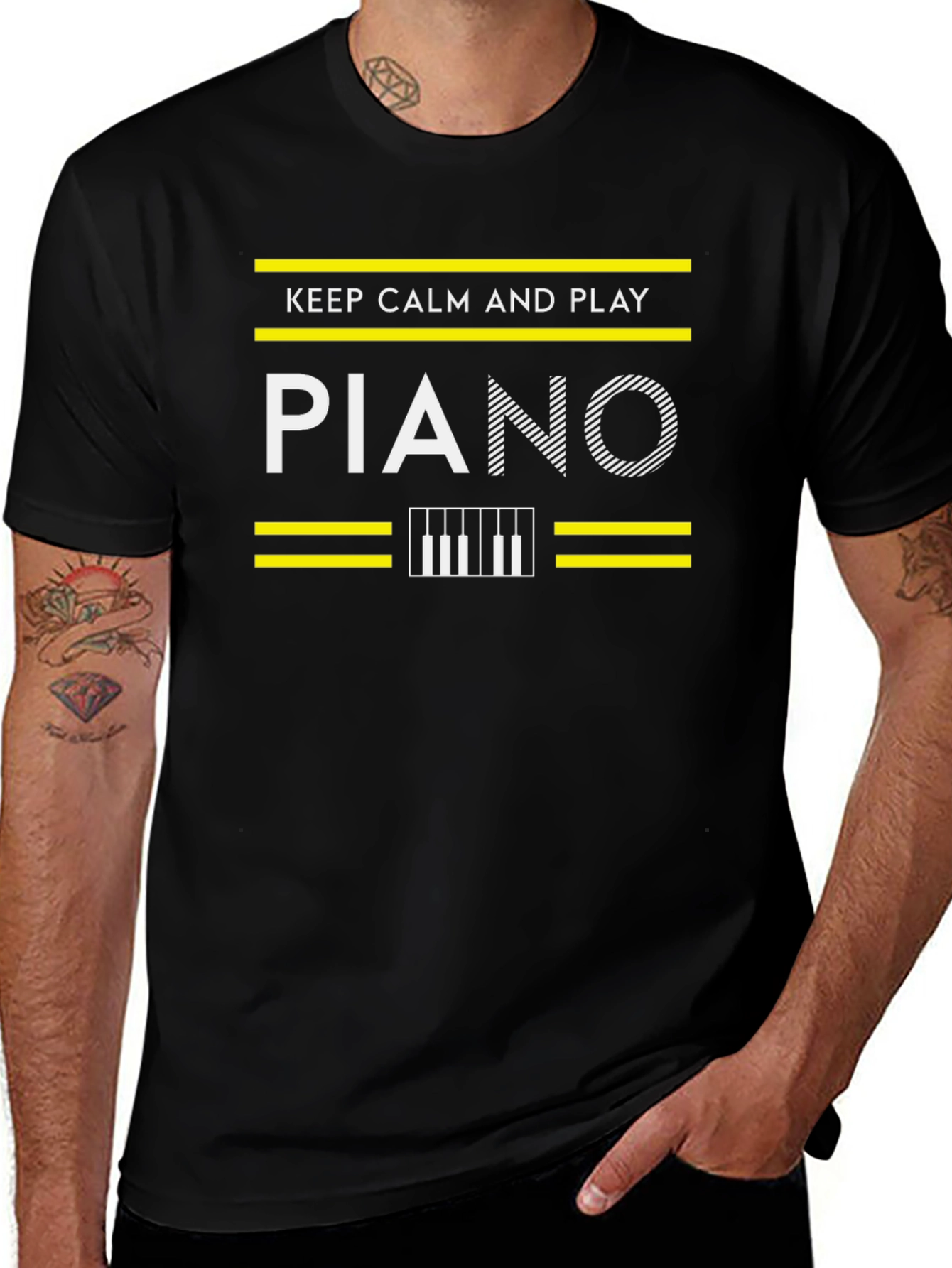 Keep Calm and Play Piano Black Graphic Tee