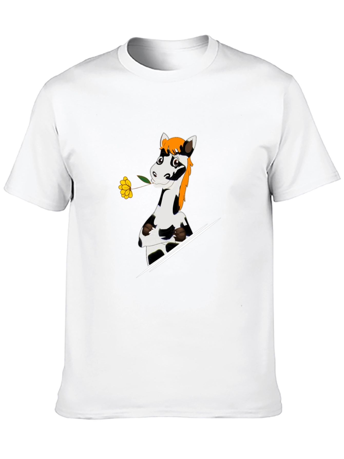 Cartoon Horse with Flower Graphic T-Shirt