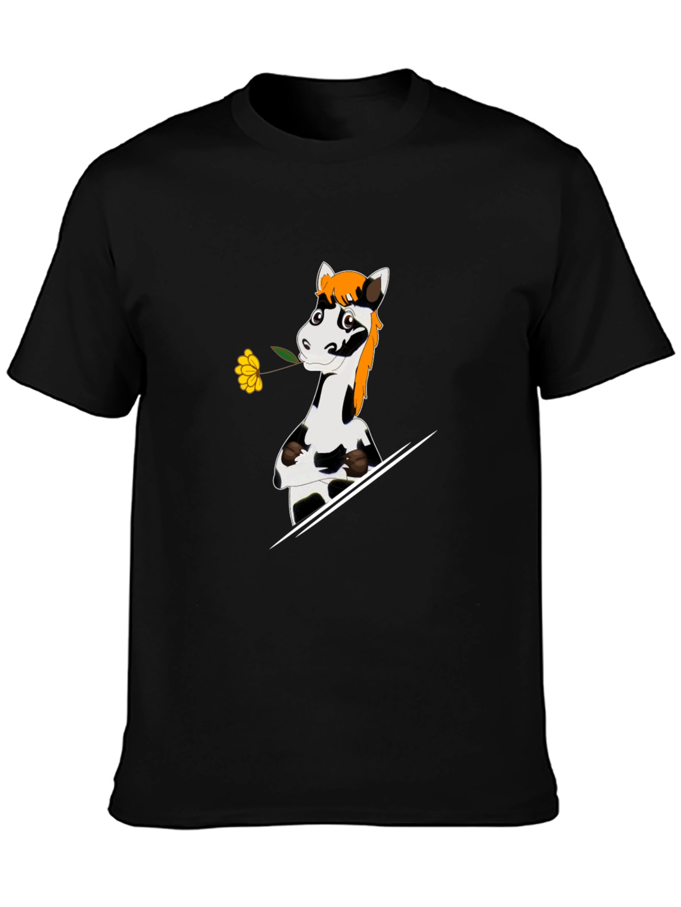 Cartoon Horse with Flower Graphic T-Shirt
