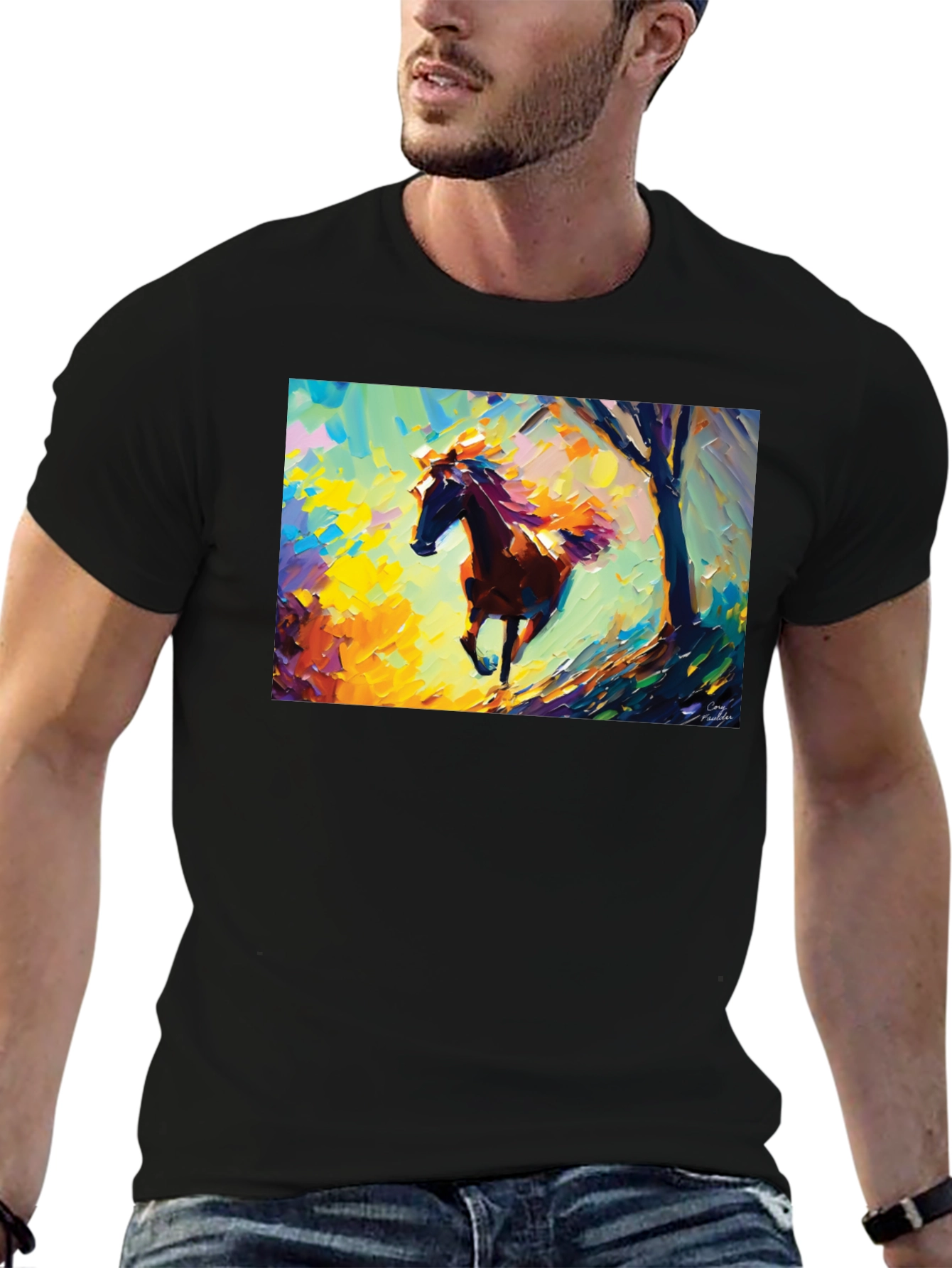 Horse Art Graphic Tee - Stylish Black T-Shirt