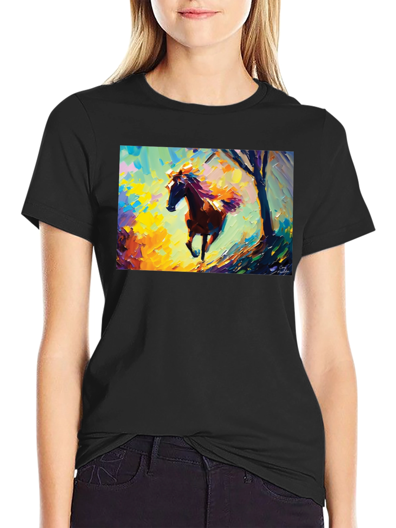 Horse Art Graphic Tee - Stylish Black T-Shirt