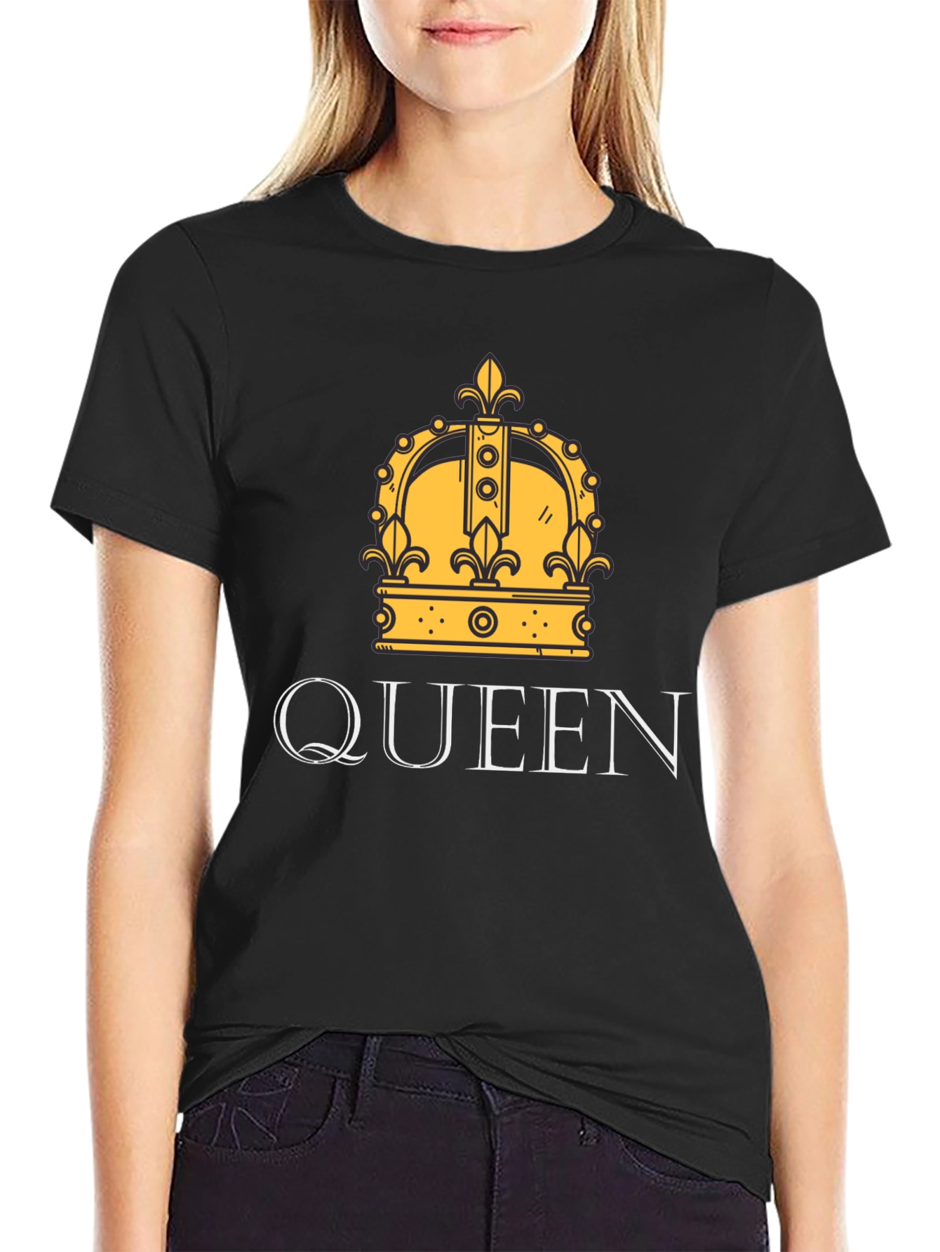 Queen Crown Graphic Print Black T-Shirt