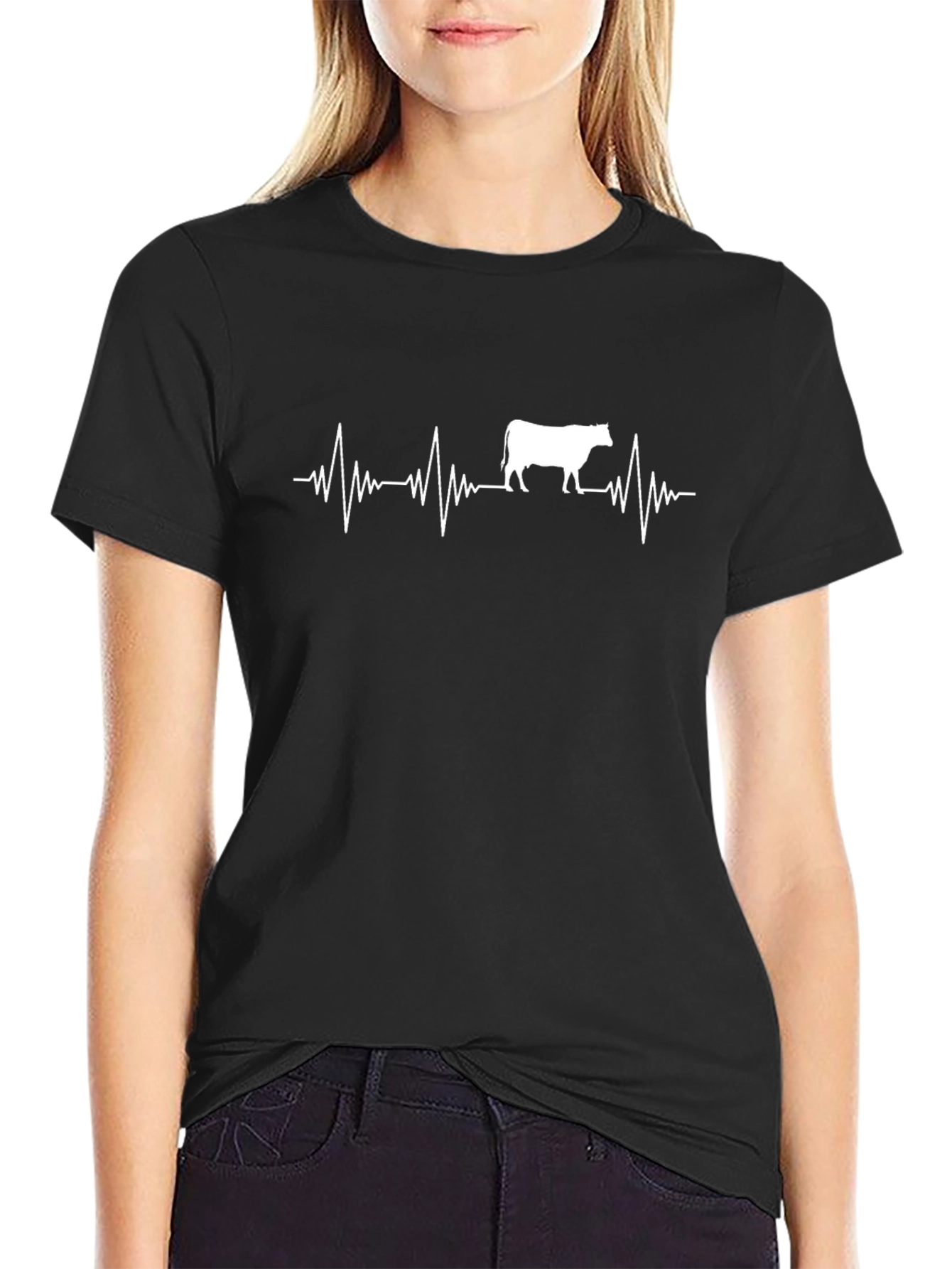 Cow Heartbeat Graphic Tee - Black