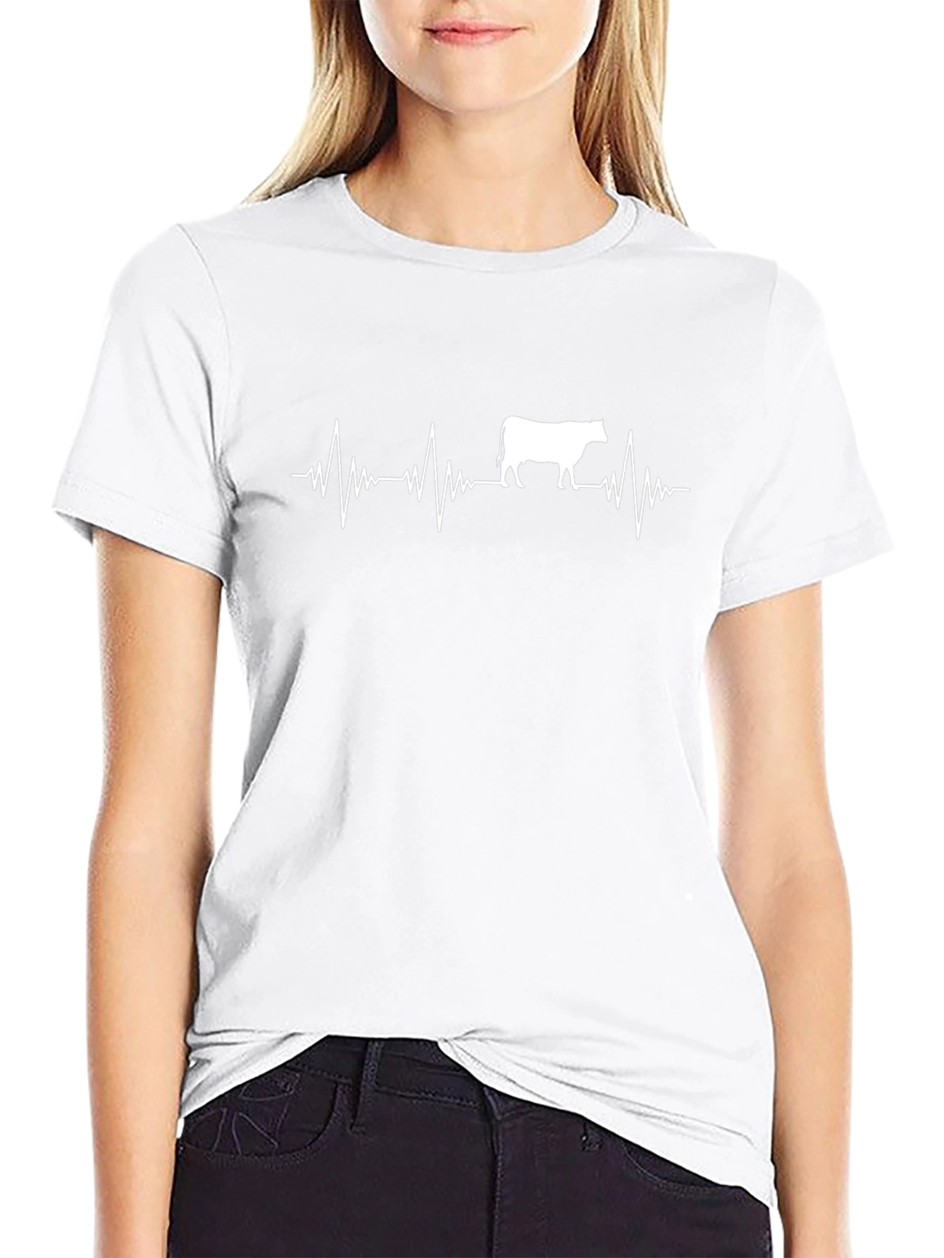 Cow Heartbeat Graphic Tee - Black