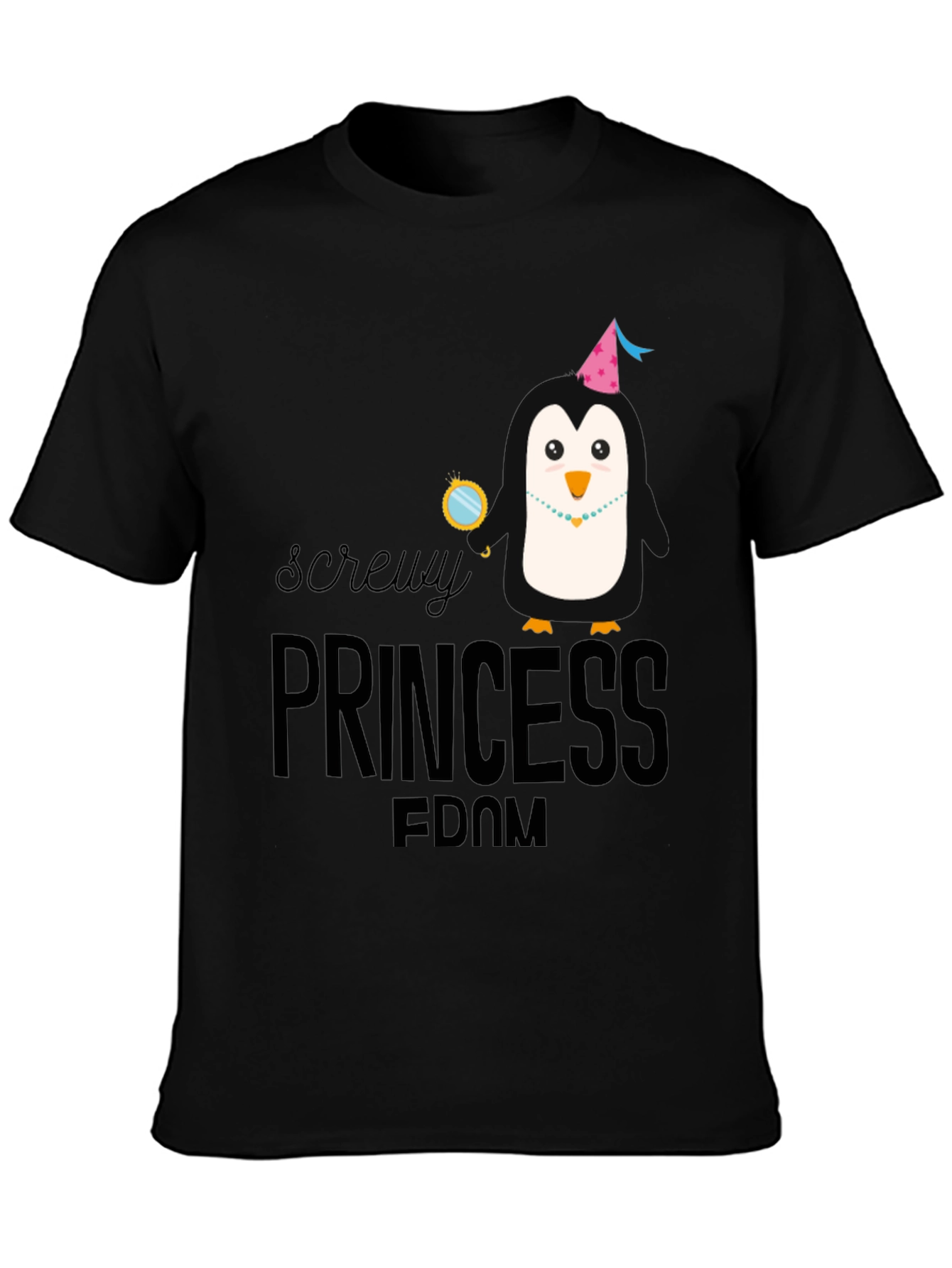 Screw Princessdom Penguin Graphic Tee - Unisex Black T-Shirt