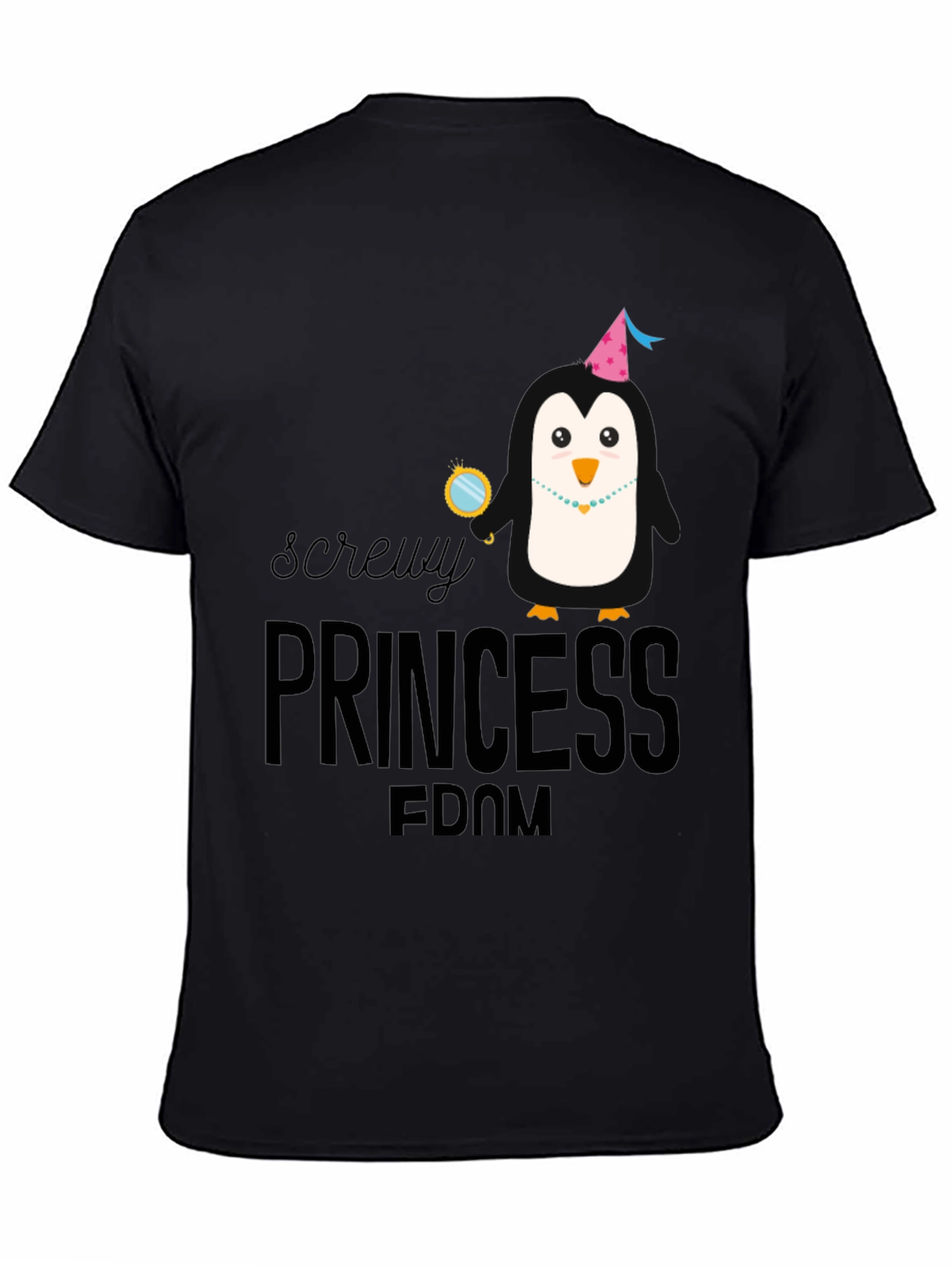 Screw Princessdom Penguin Graphic Tee - Unisex Black T-Shirt