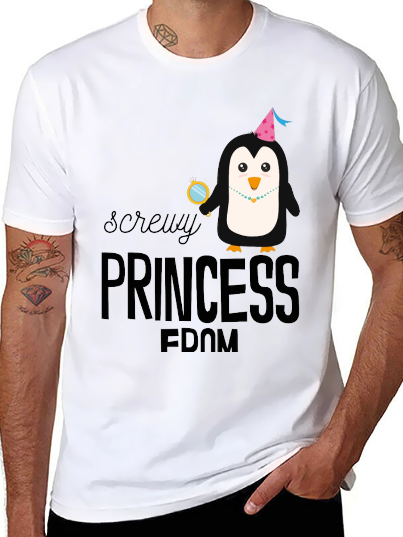 Screw Princessdom Penguin Graphic Tee - Unisex Black T-Shirt