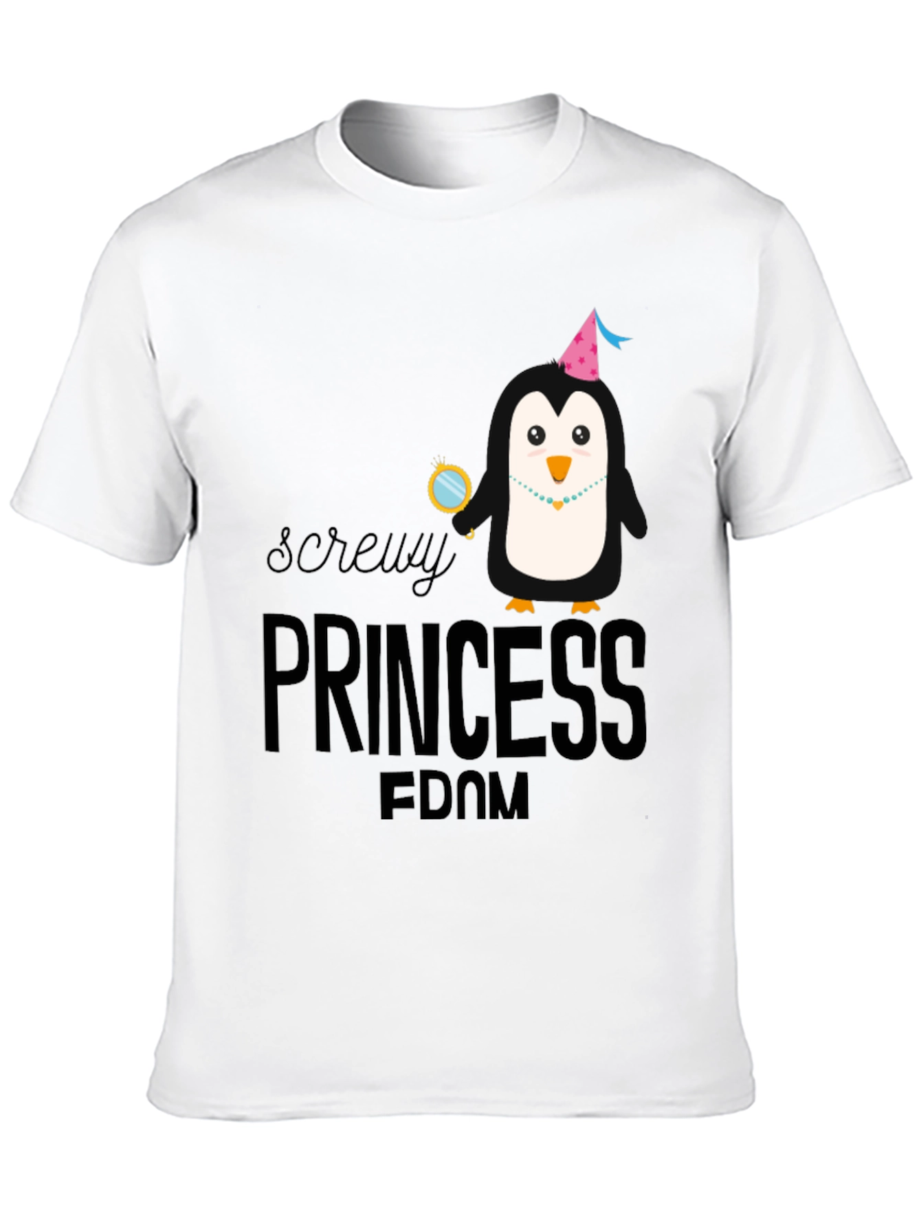 Screw Princessdom Penguin Graphic Tee - Unisex Black T-Shirt