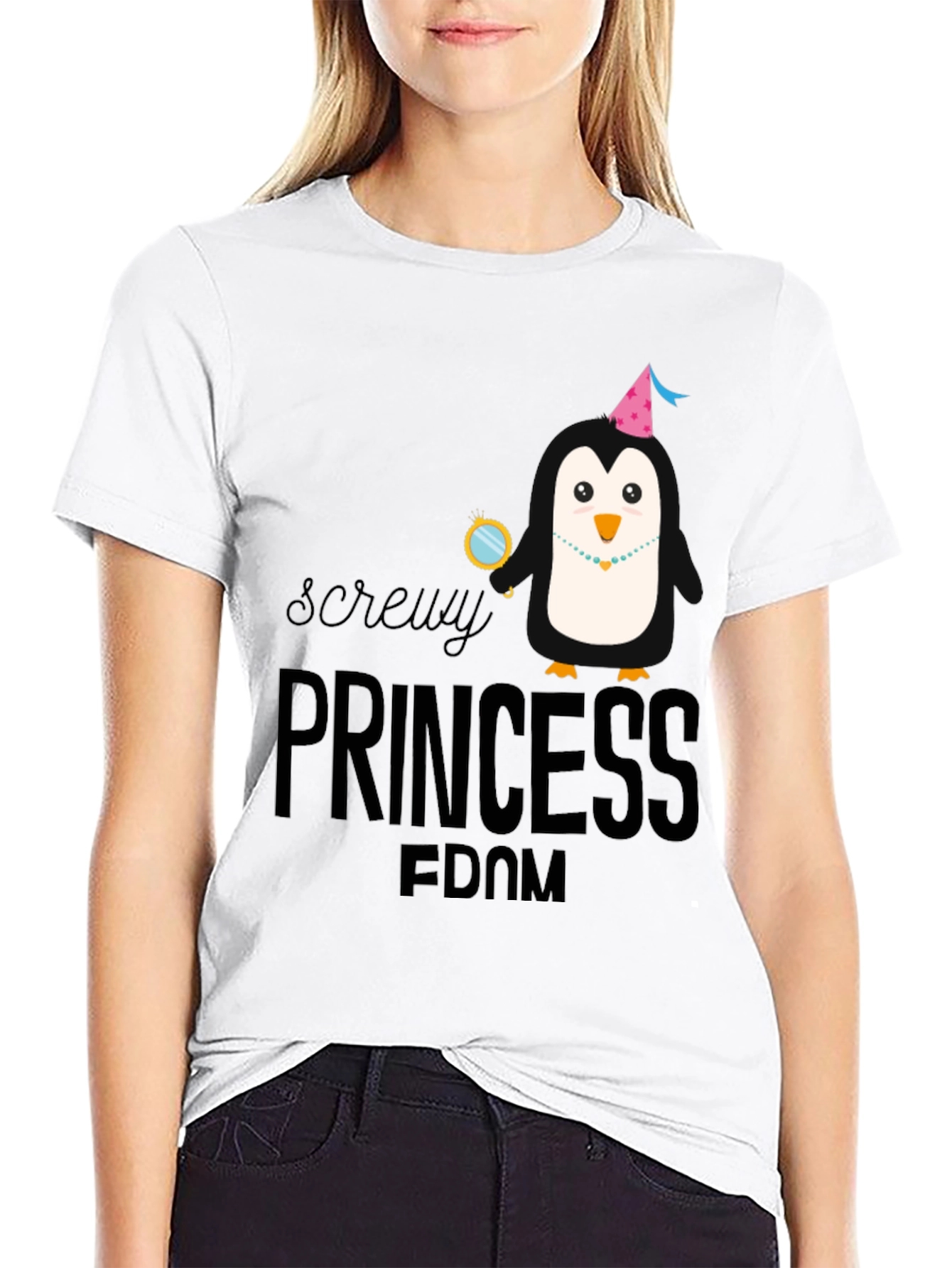 Screw Princessdom Penguin Graphic Tee - Unisex Black T-Shirt