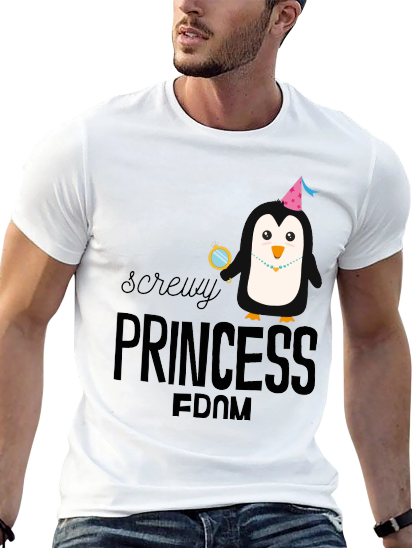 Screw Princessdom Penguin Graphic Tee - Unisex Black T-Shirt