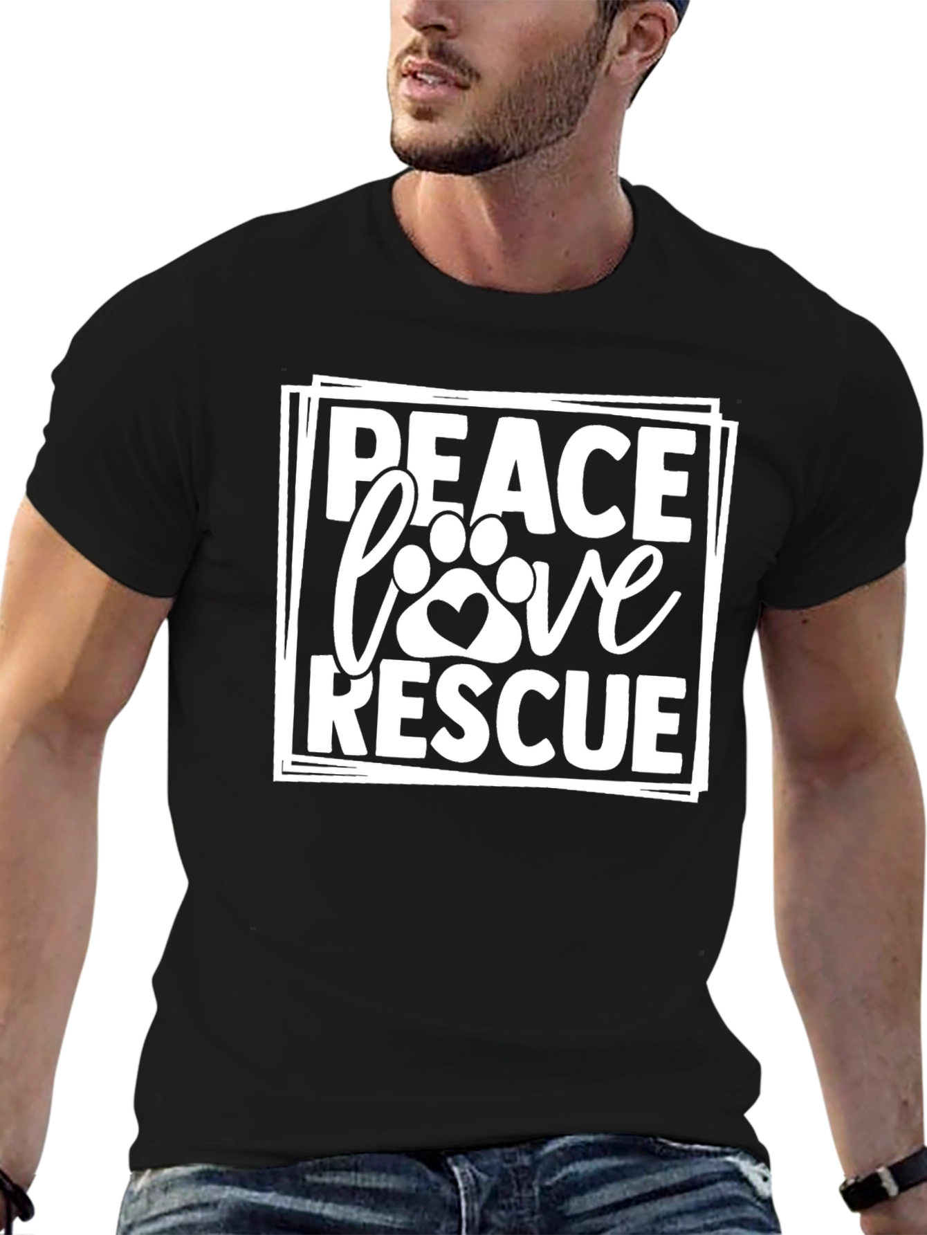 Peace Love Rescue Black Tee Shirt