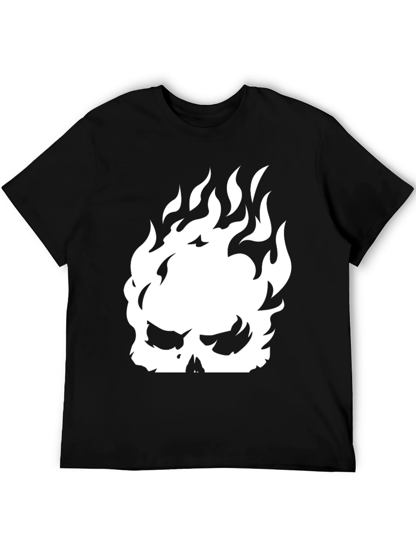 Fiery Skull Graphic Tee - Black Cotton Shirt