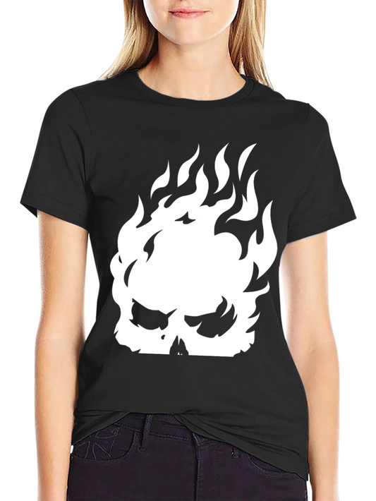 Fiery Skull Graphic Tee - Black Cotton Shirt