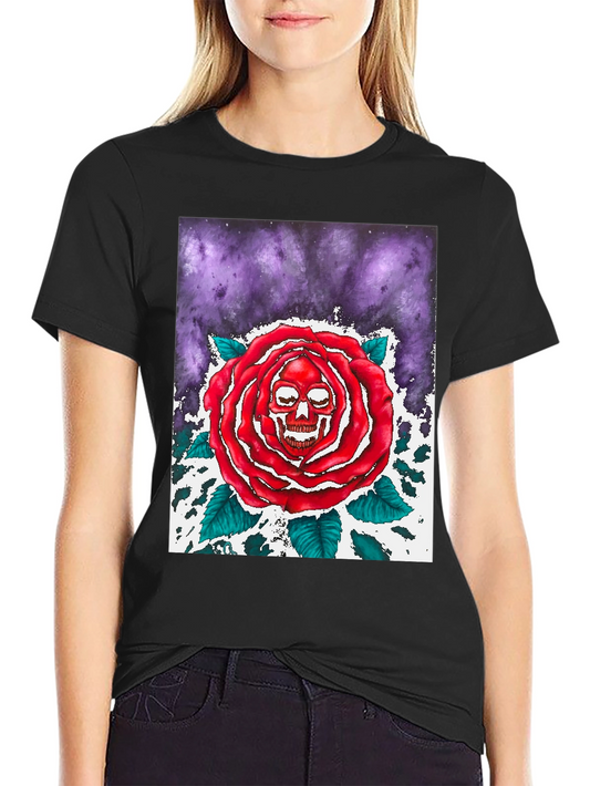 Skull Rose Graphic Tee - Black