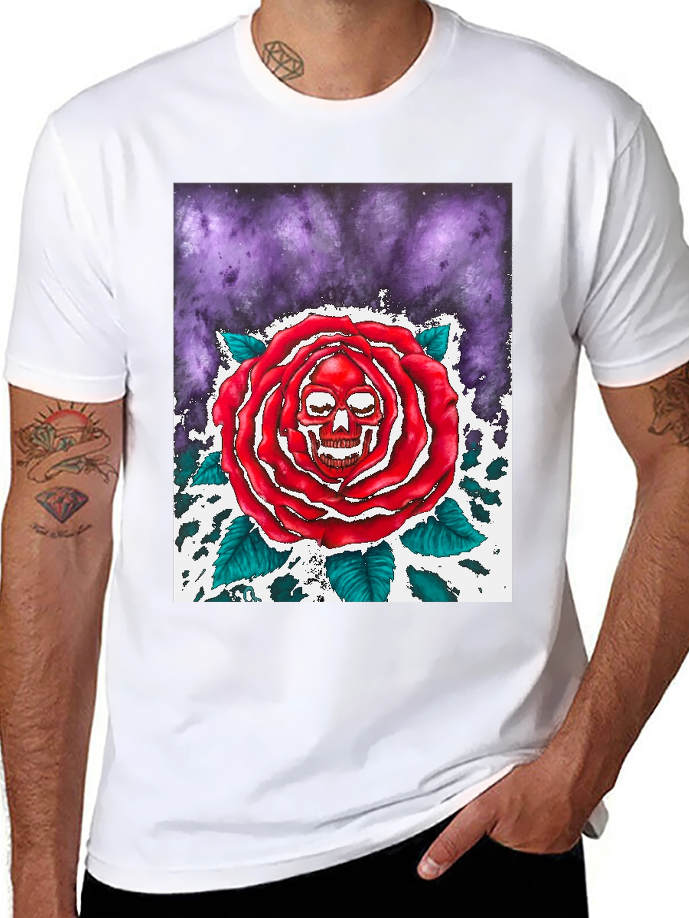 Skull Rose Graphic Tee - Black