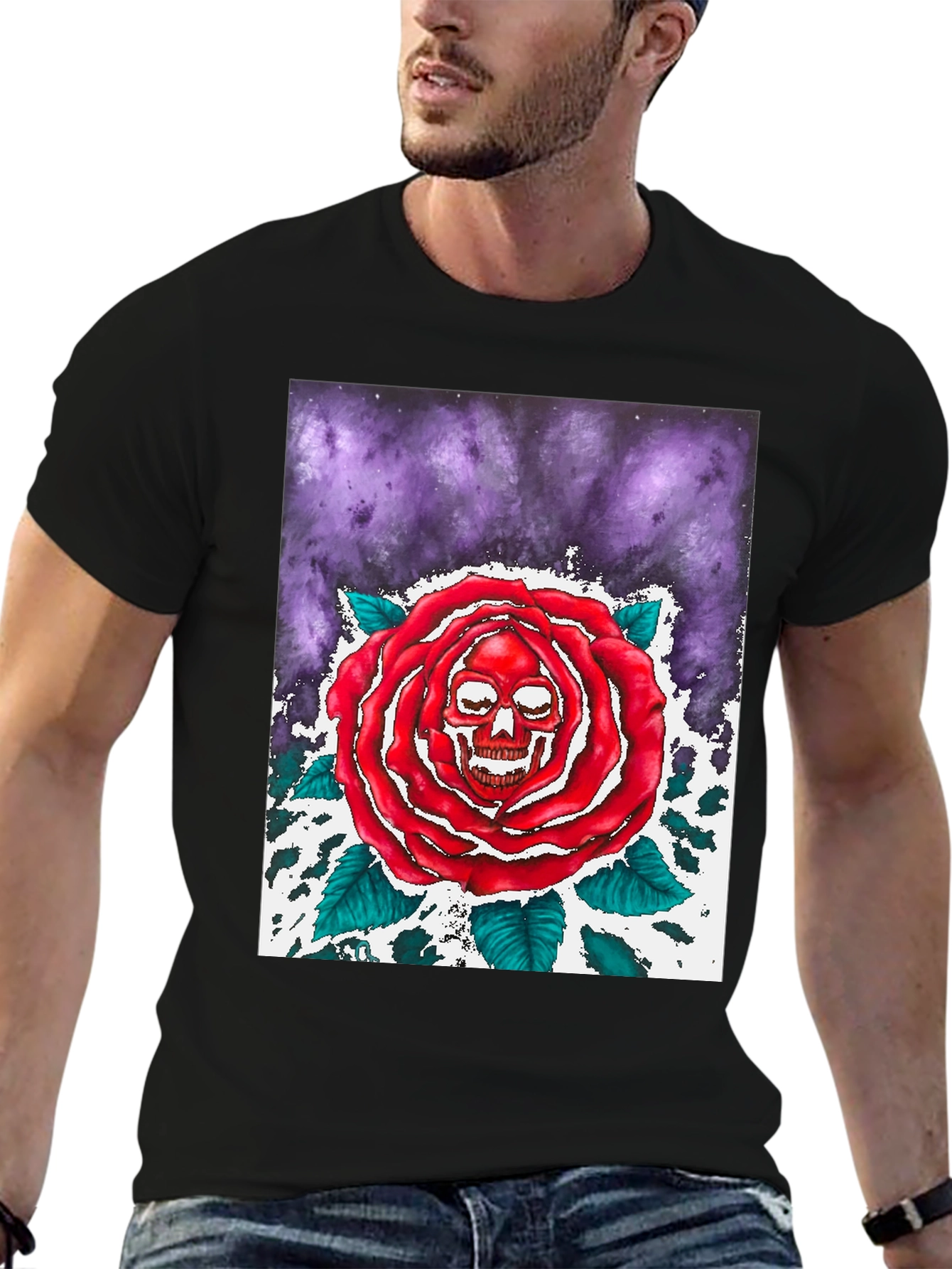 Skull Rose Graphic Tee - Black
