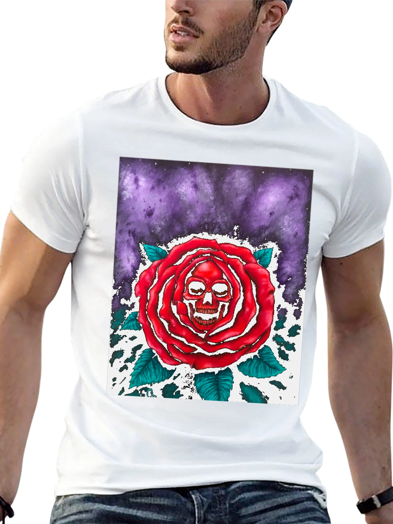 Skull Rose Graphic Tee - Black