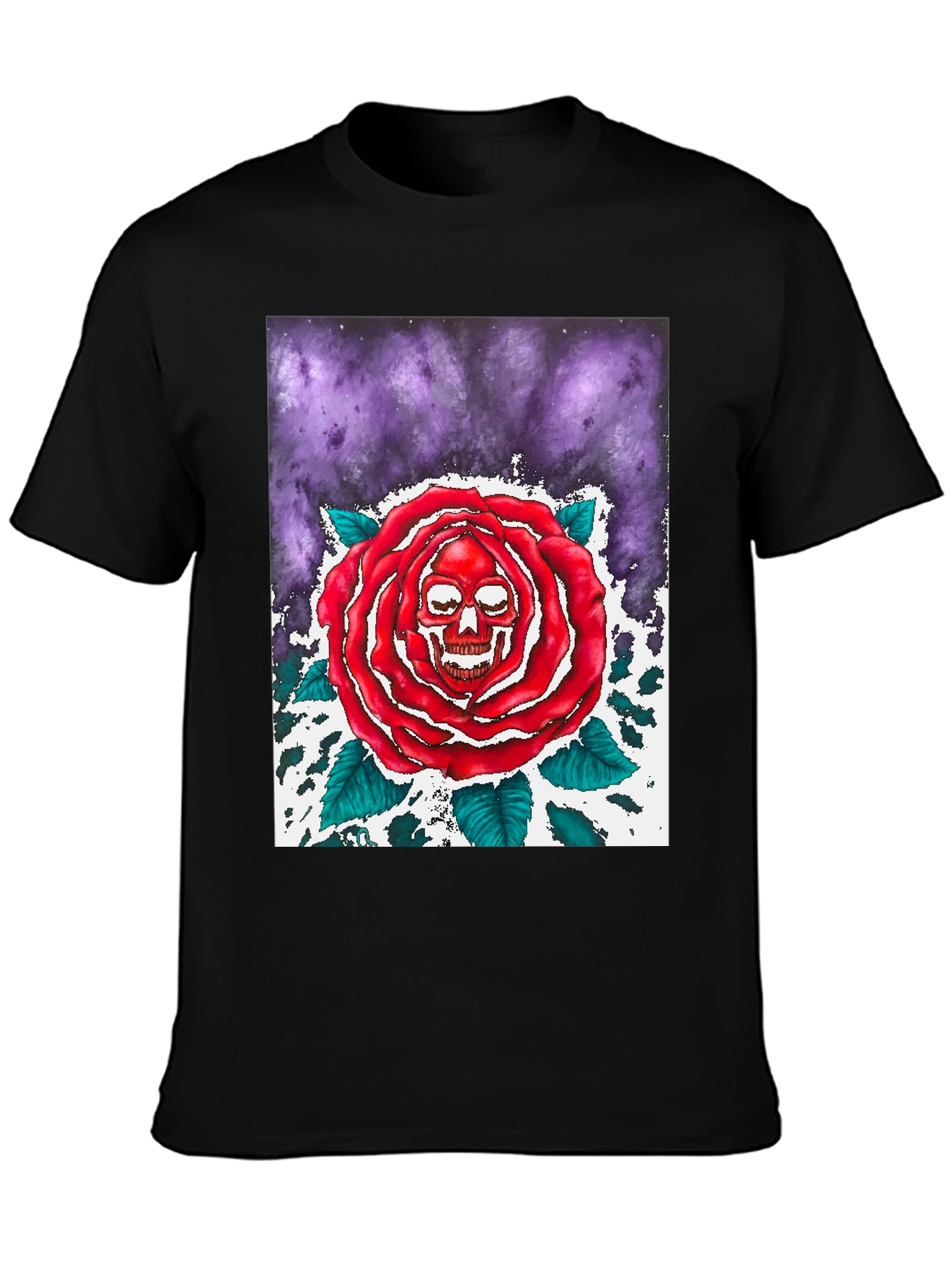 Skull Rose Graphic Tee - Black