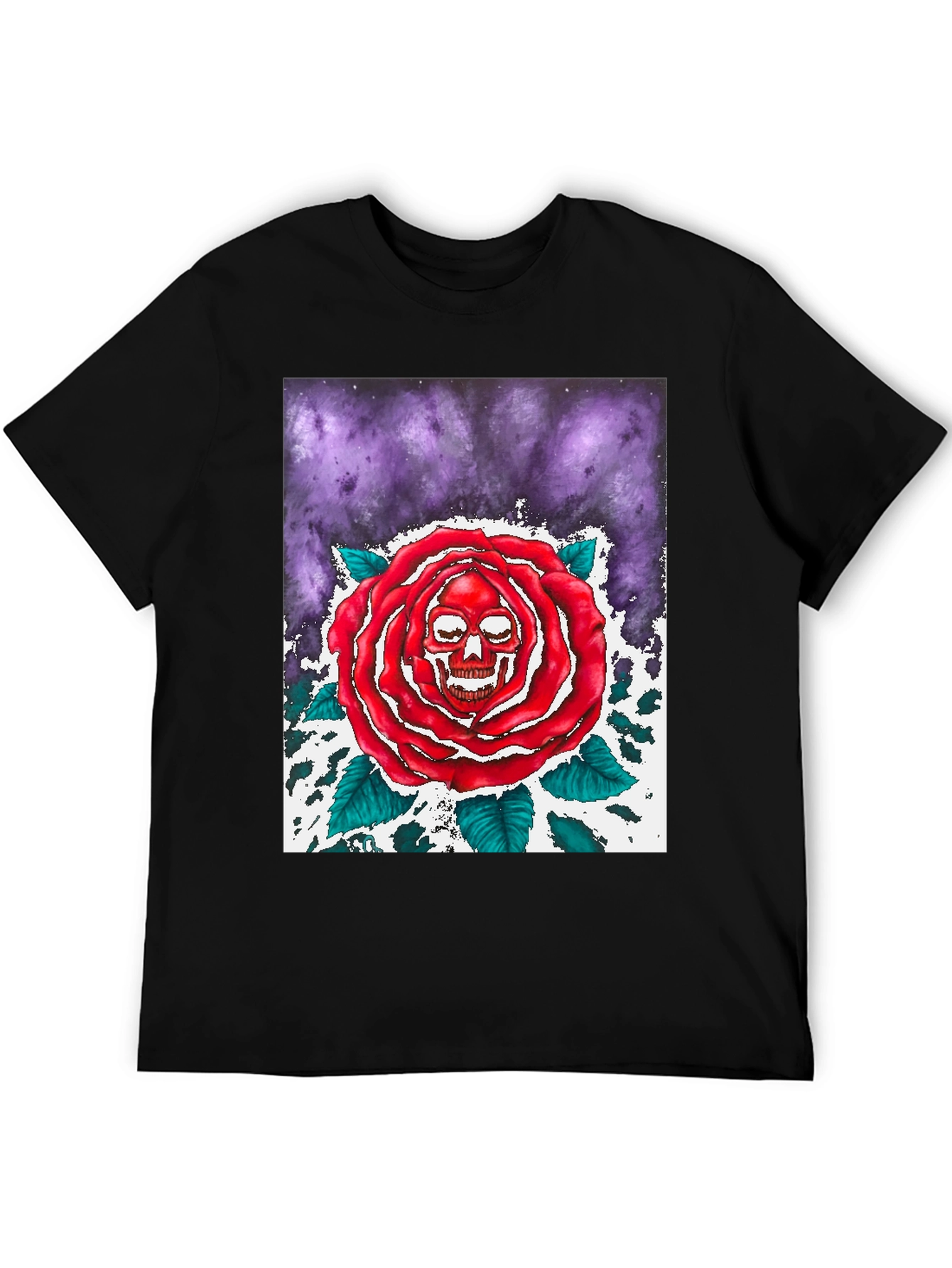 Skull Rose Graphic Tee - Black
