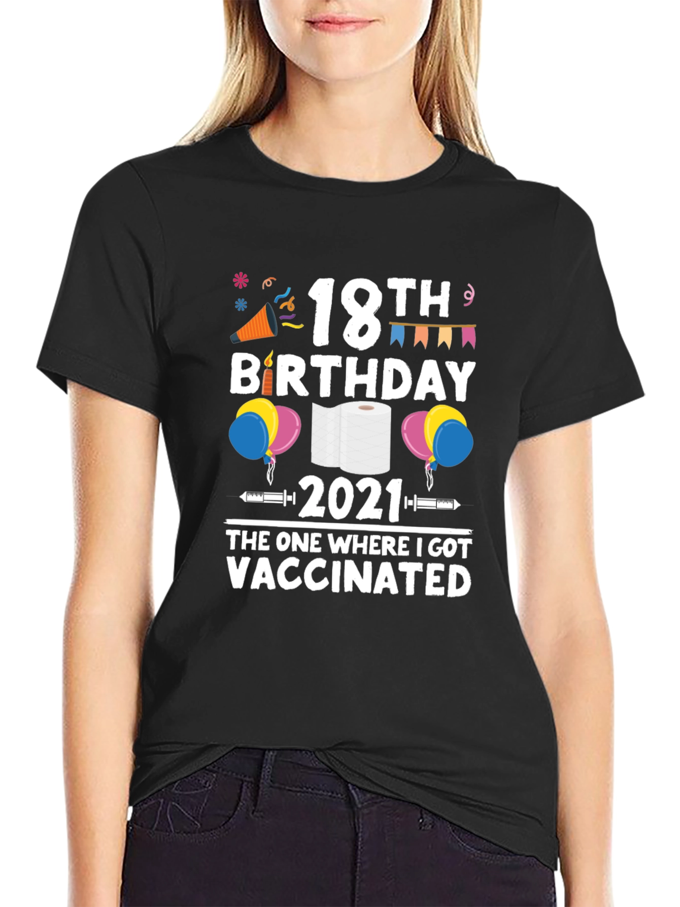 18th Birthday 2021 Vaccinated Black T-Shirt