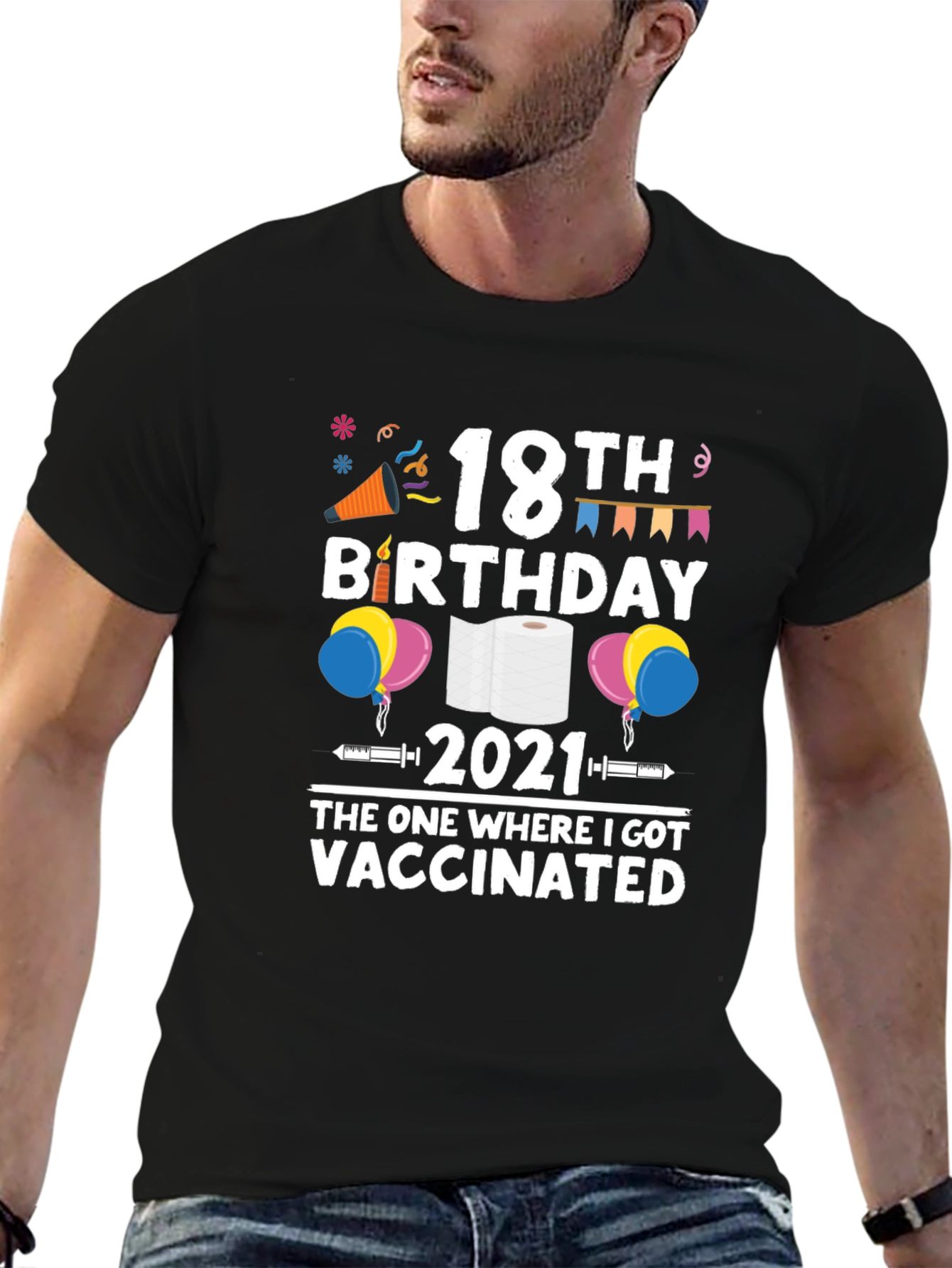 18th Birthday 2021 Vaccinated Black T-Shirt