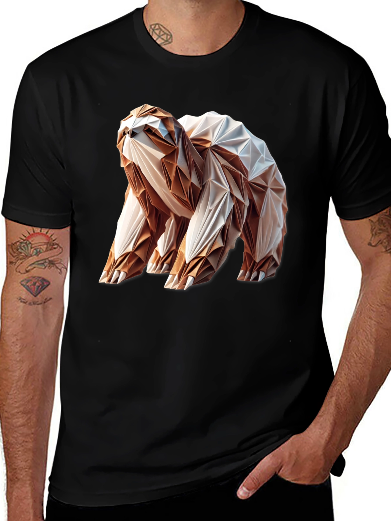 Origami Sloth Graphic Tee - Unique Geometric Design