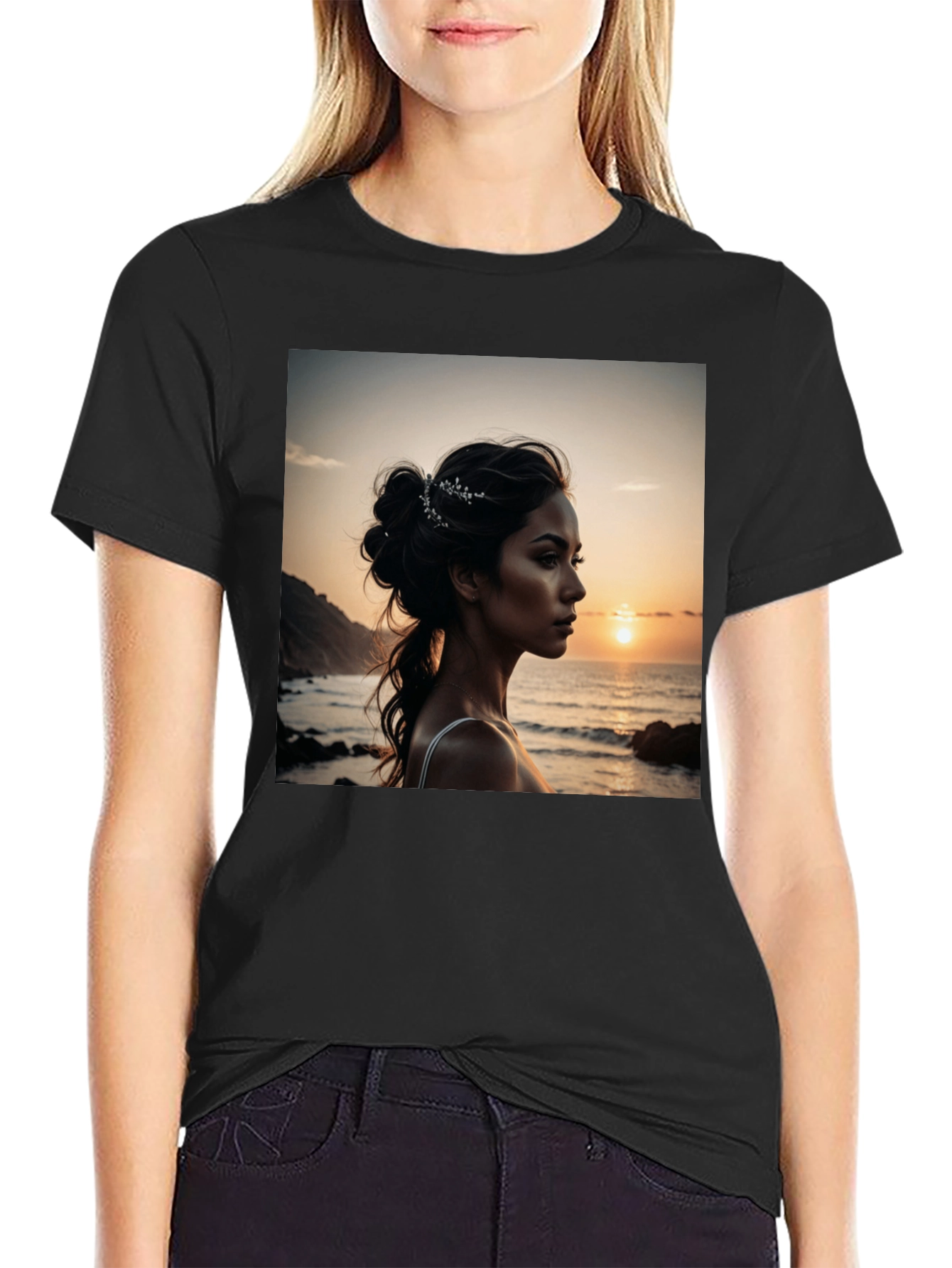 Sunset Beauty Graphic Tee - Classic Black Cotton
