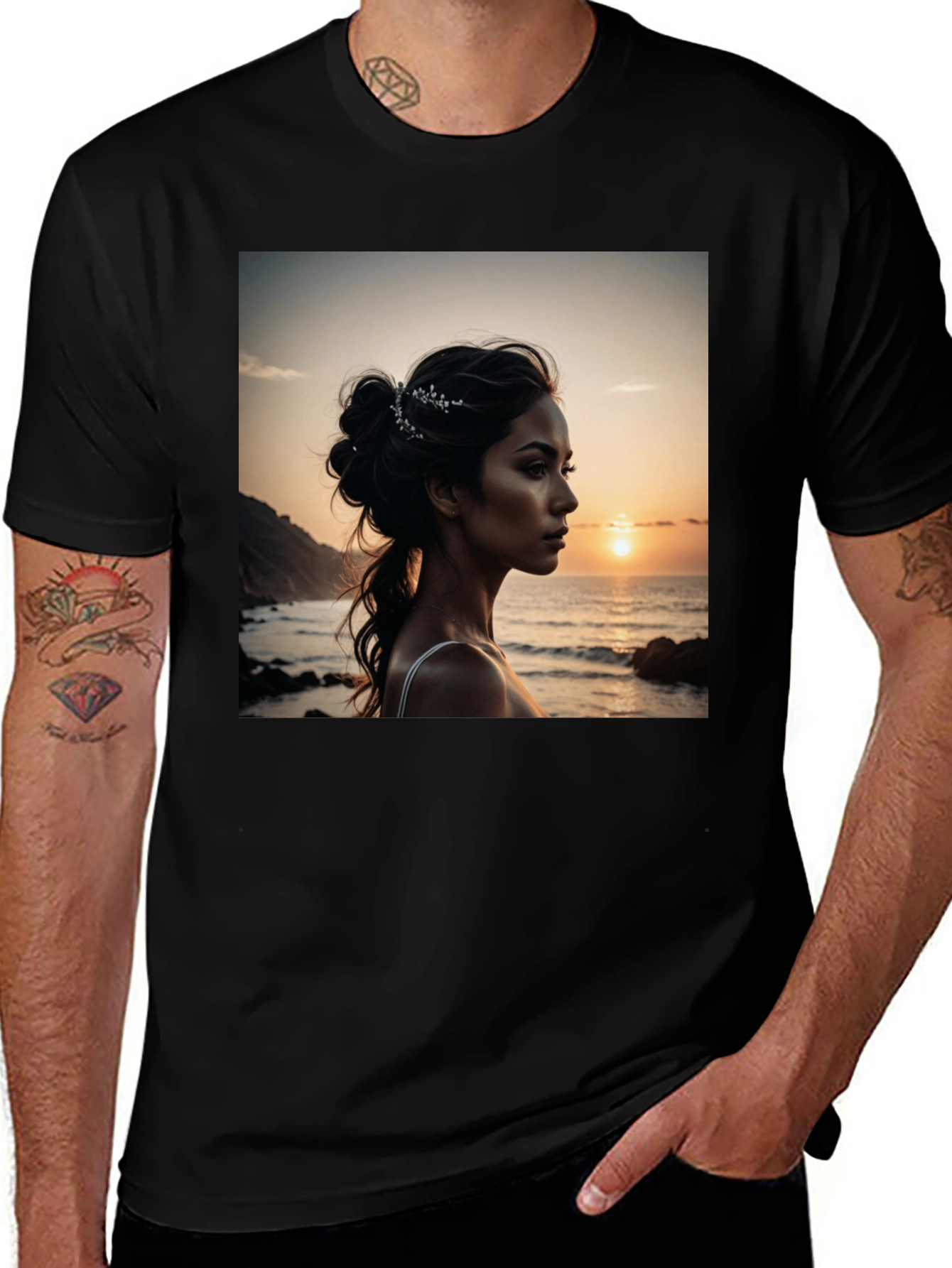 Sunset Beauty Graphic Tee - Classic Black Cotton