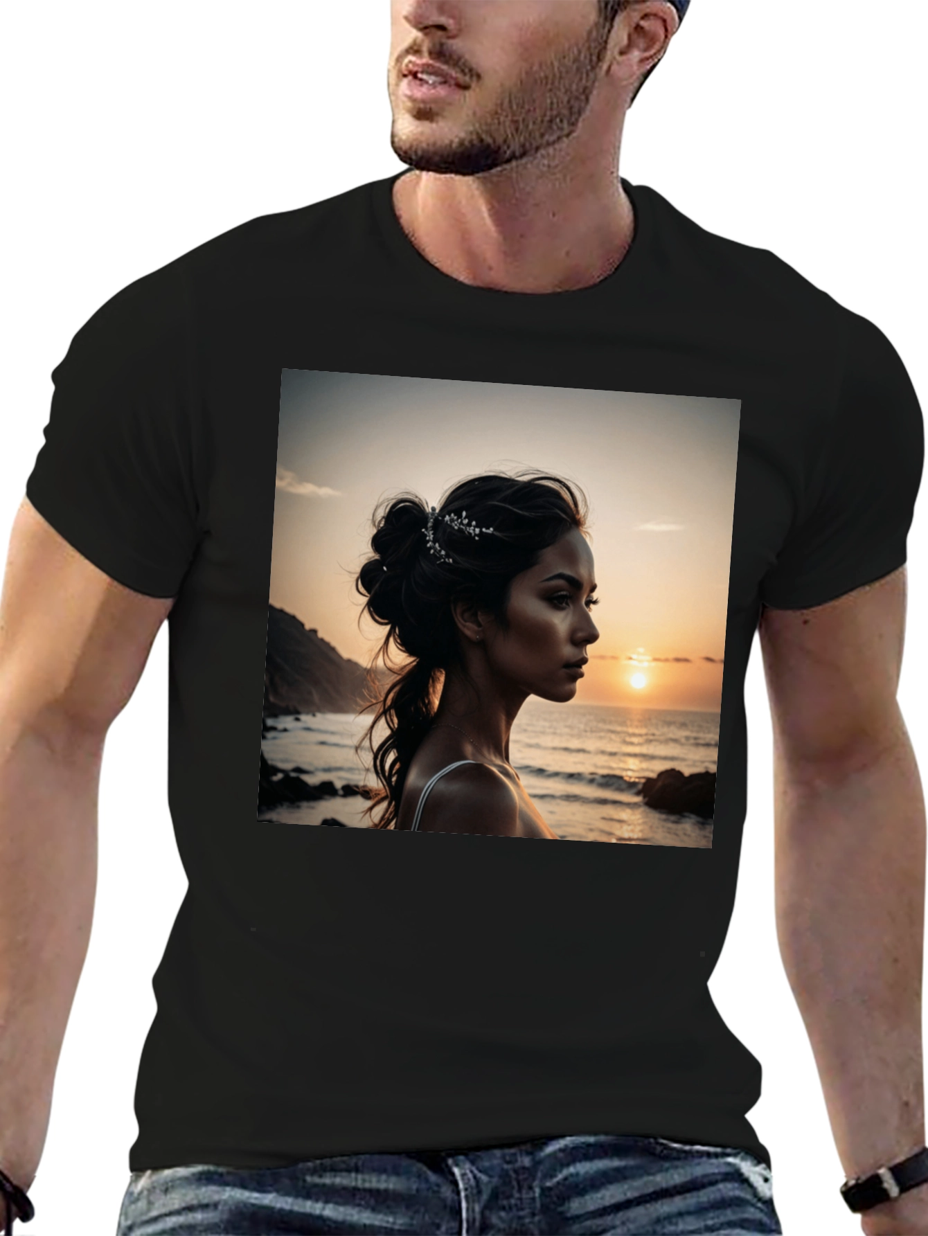 Sunset Beauty Graphic Tee - Classic Black Cotton