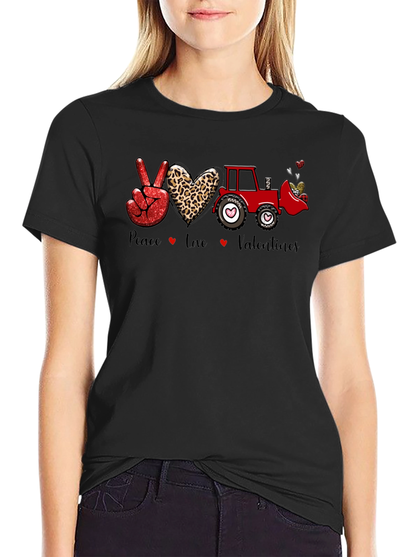 Peace Love Tractor Valentines Day T-Shirt