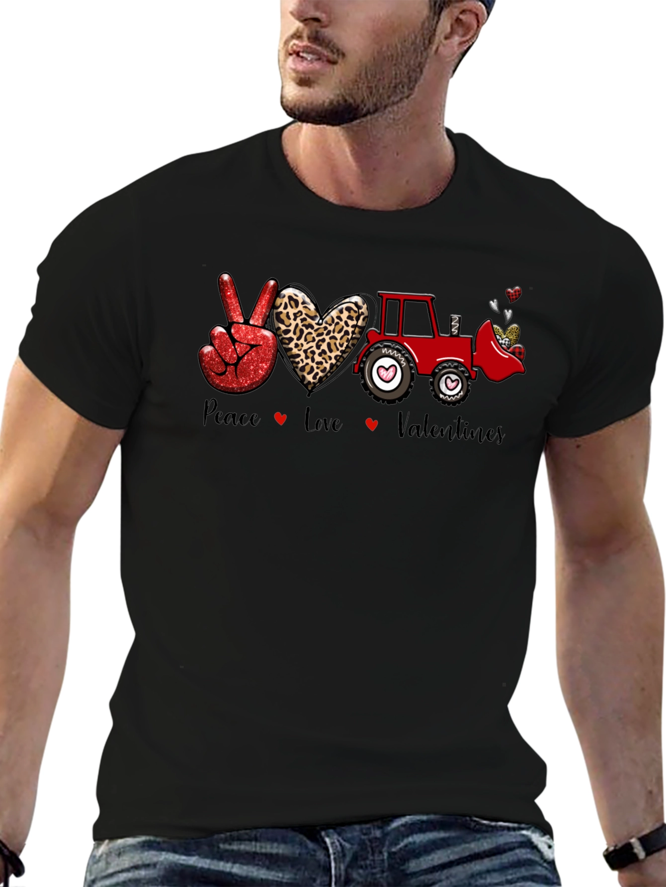 Peace Love Tractor Valentines Day T-Shirt