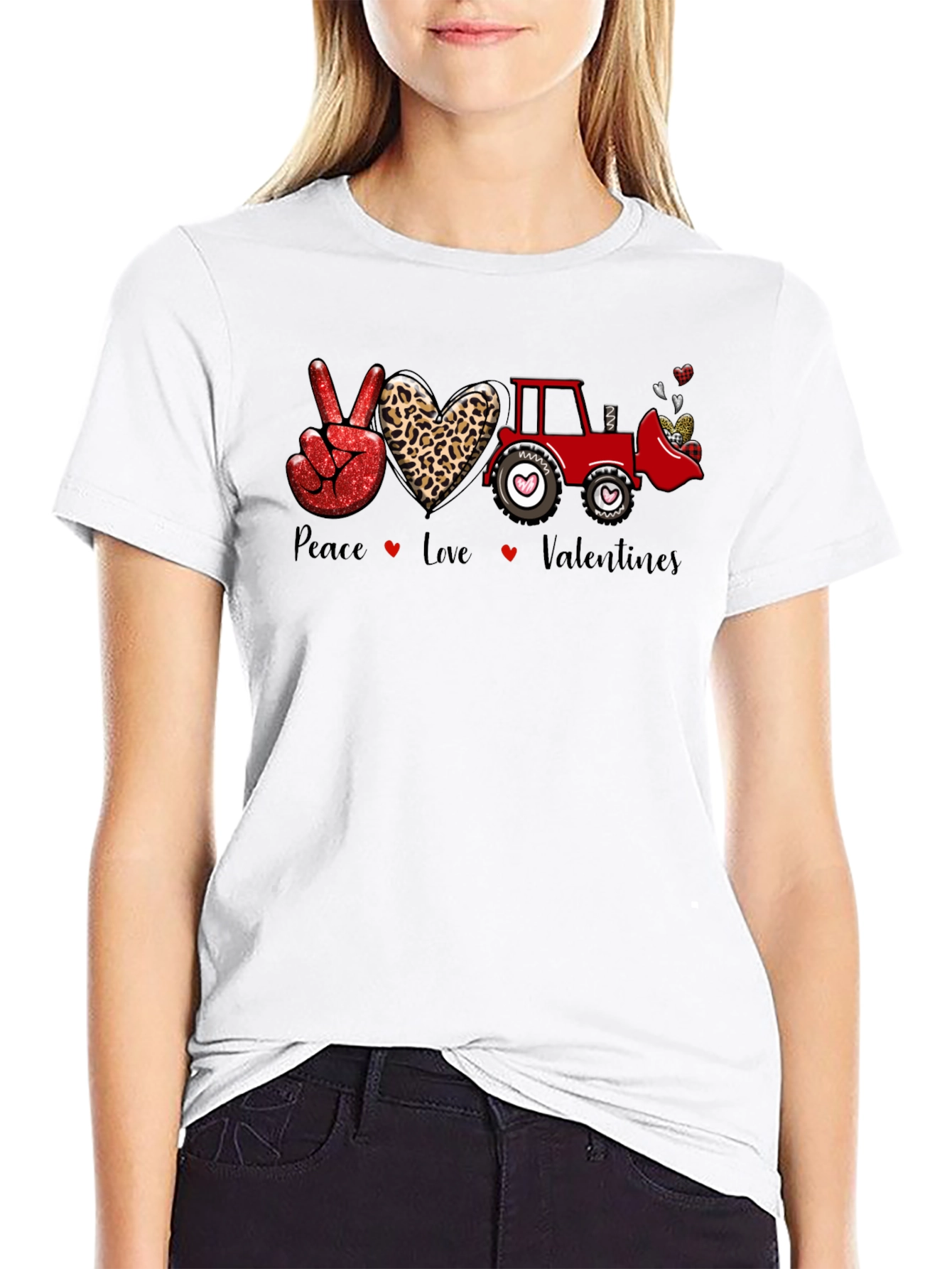 Peace Love Tractor Valentines Day T-Shirt