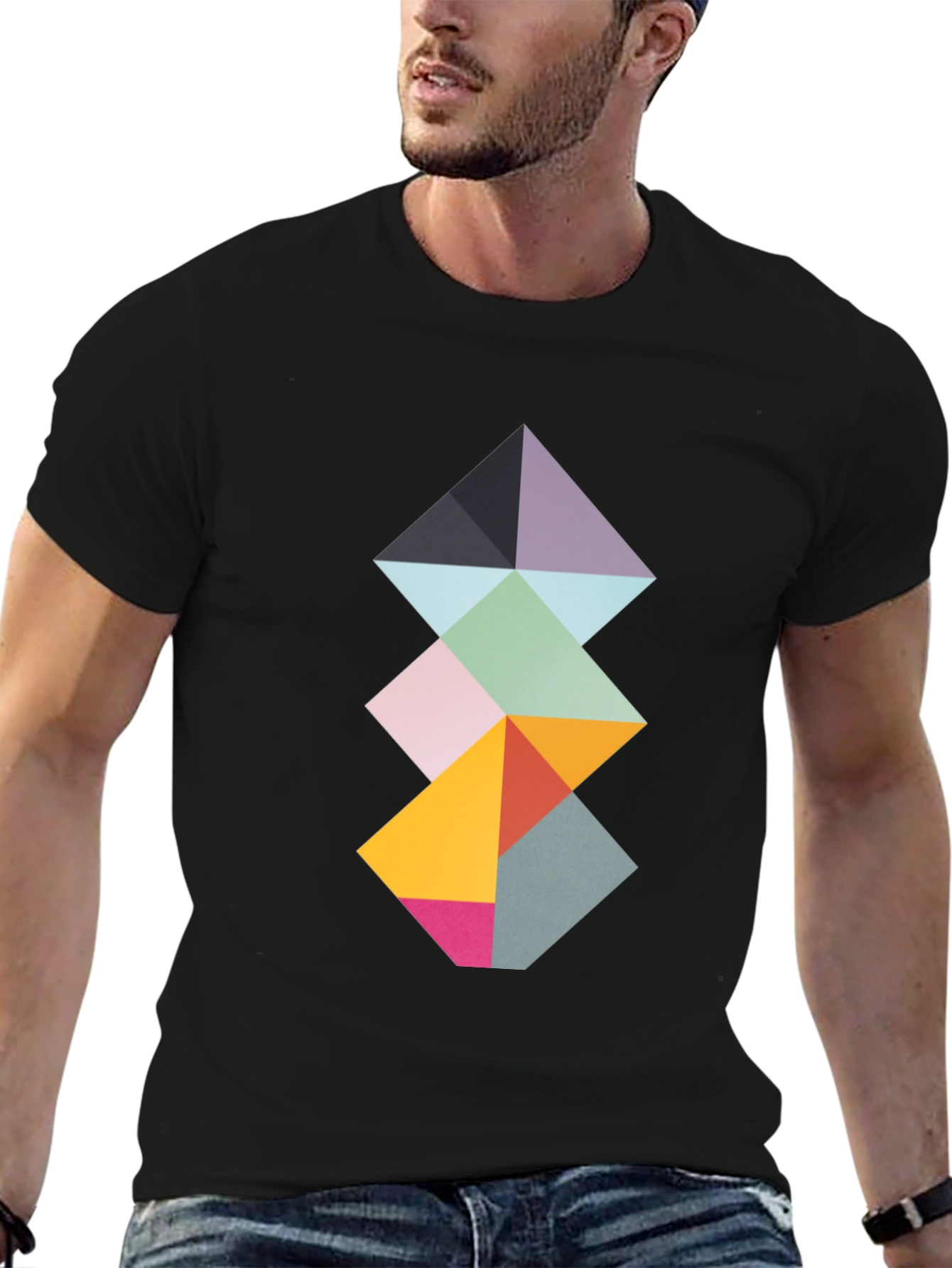 Geometric Diamond Stack Tee - Modern Art Shirt