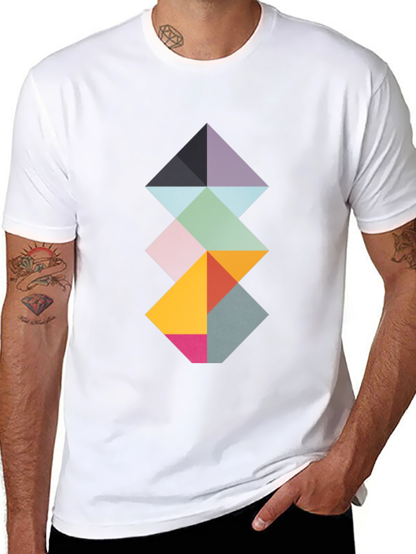 Geometric Diamond Stack Tee - Modern Art Shirt