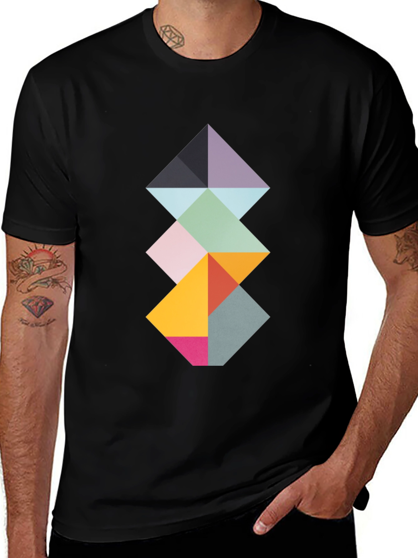 Geometric Diamond Stack Tee - Modern Art Shirt