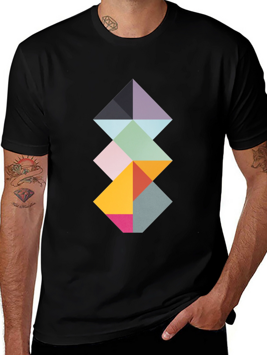 Geometric Diamond Stack Tee - Modern Art Shirt