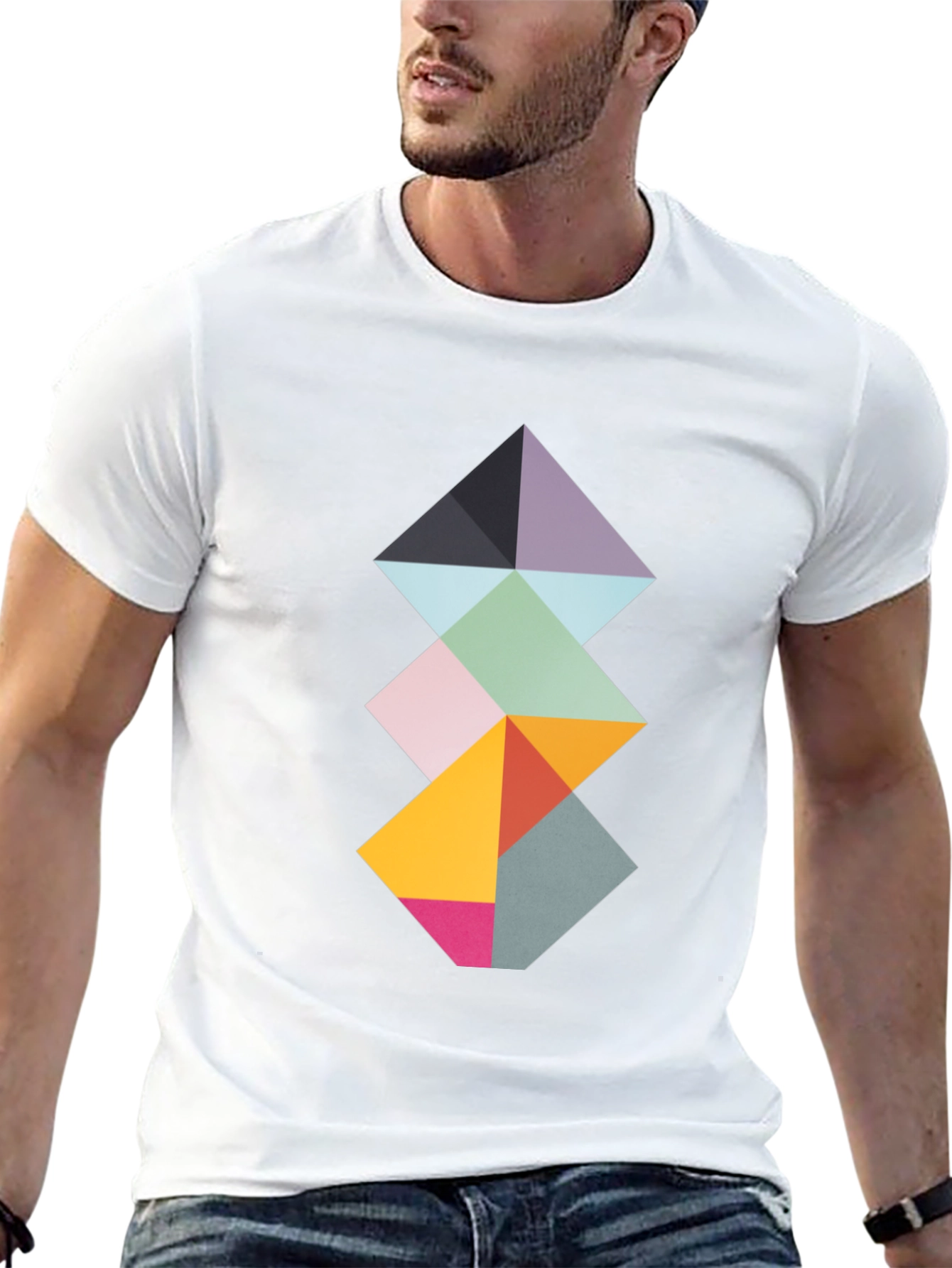 Geometric Diamond Stack Tee - Modern Art Shirt