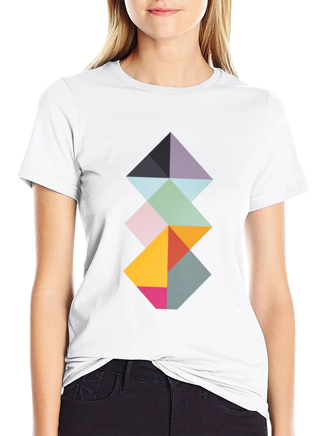 Geometric Diamond Stack Tee - Modern Art Shirt
