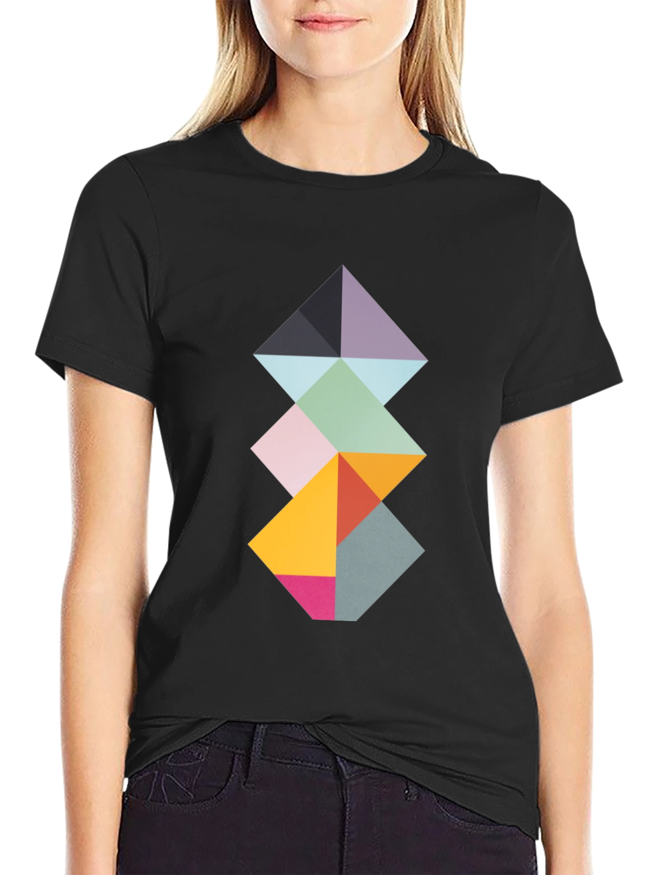 Geometric Diamond Stack Tee - Modern Art Shirt