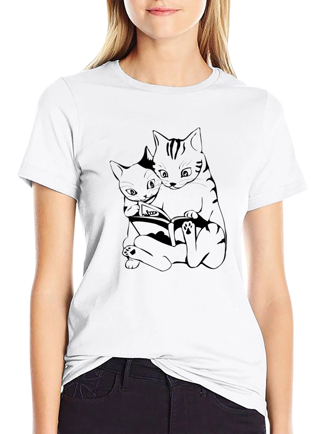Cats Reading Book T-Shirt - Black