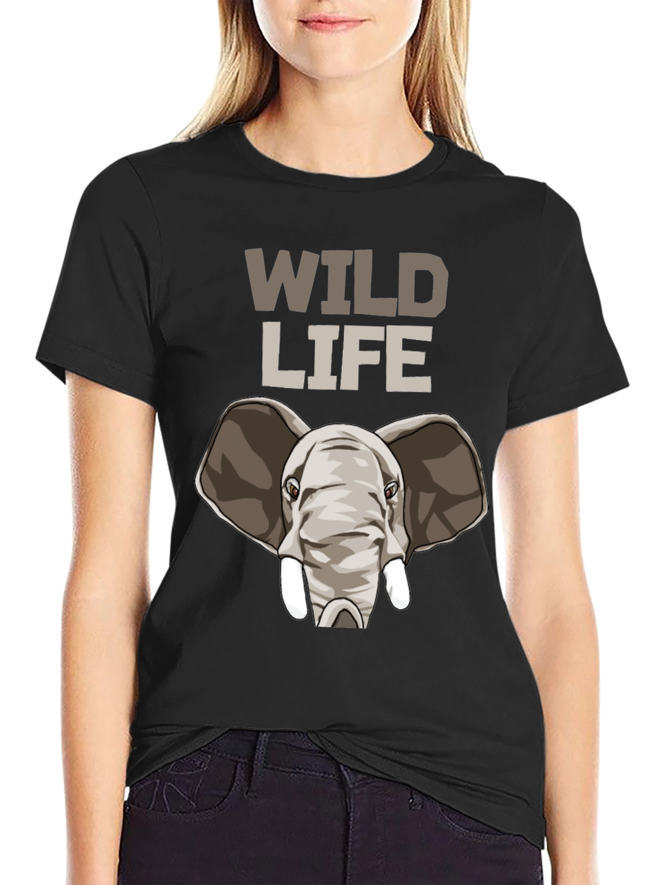 Wildlife Elephant Graphic Tee - Black