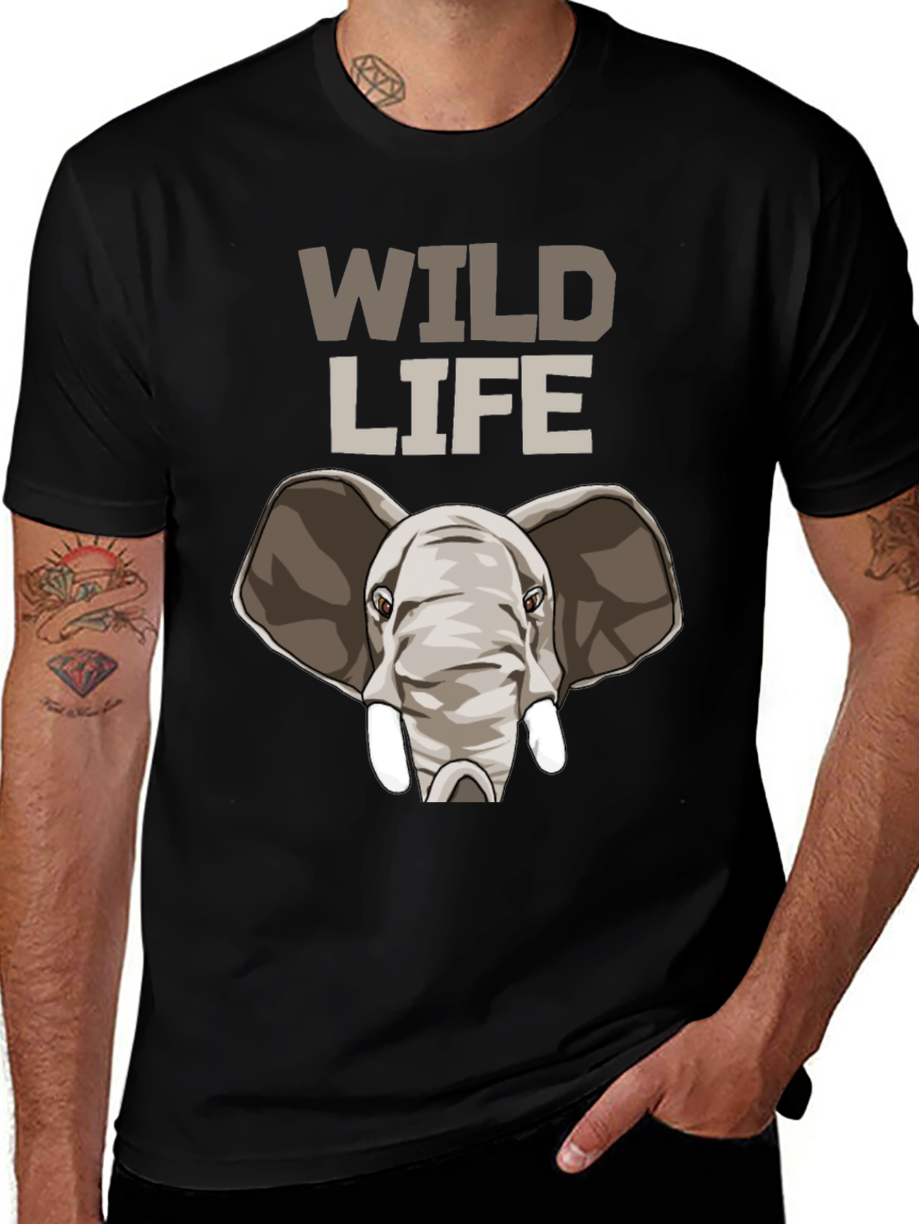 Wildlife Elephant Graphic Tee - Black