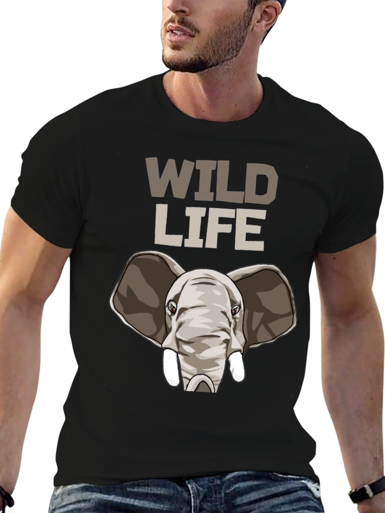 Wildlife Elephant Graphic Tee - Black