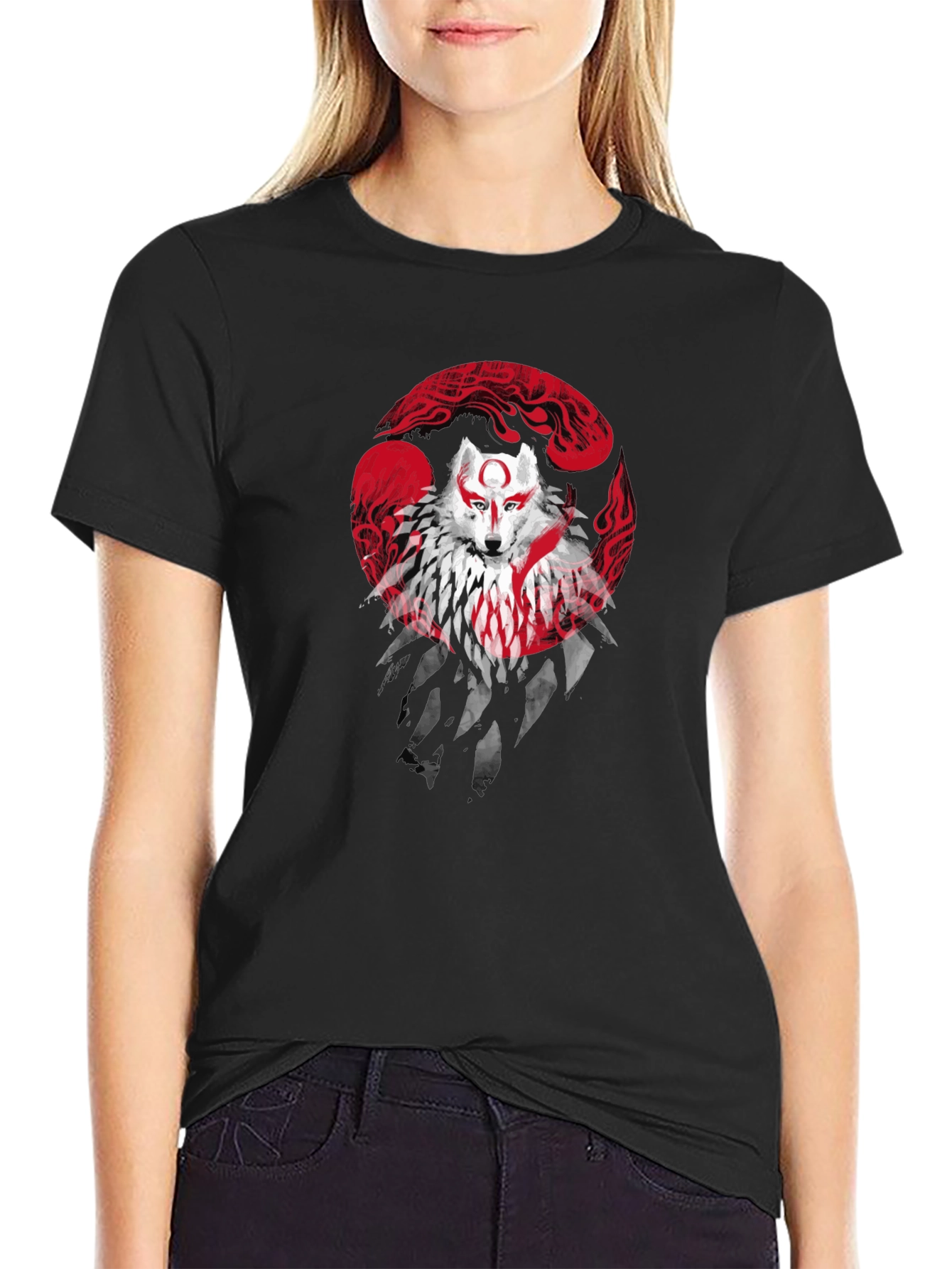 Wolf Spirit Graphic Tee - Black Cotton Blend