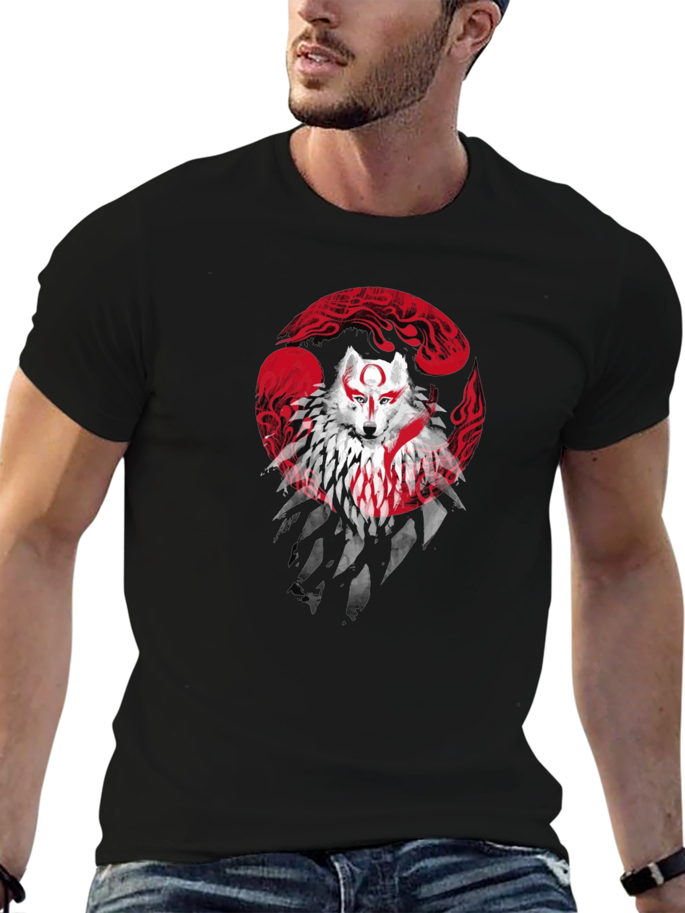 Wolf Spirit Graphic Tee - Black Cotton Blend