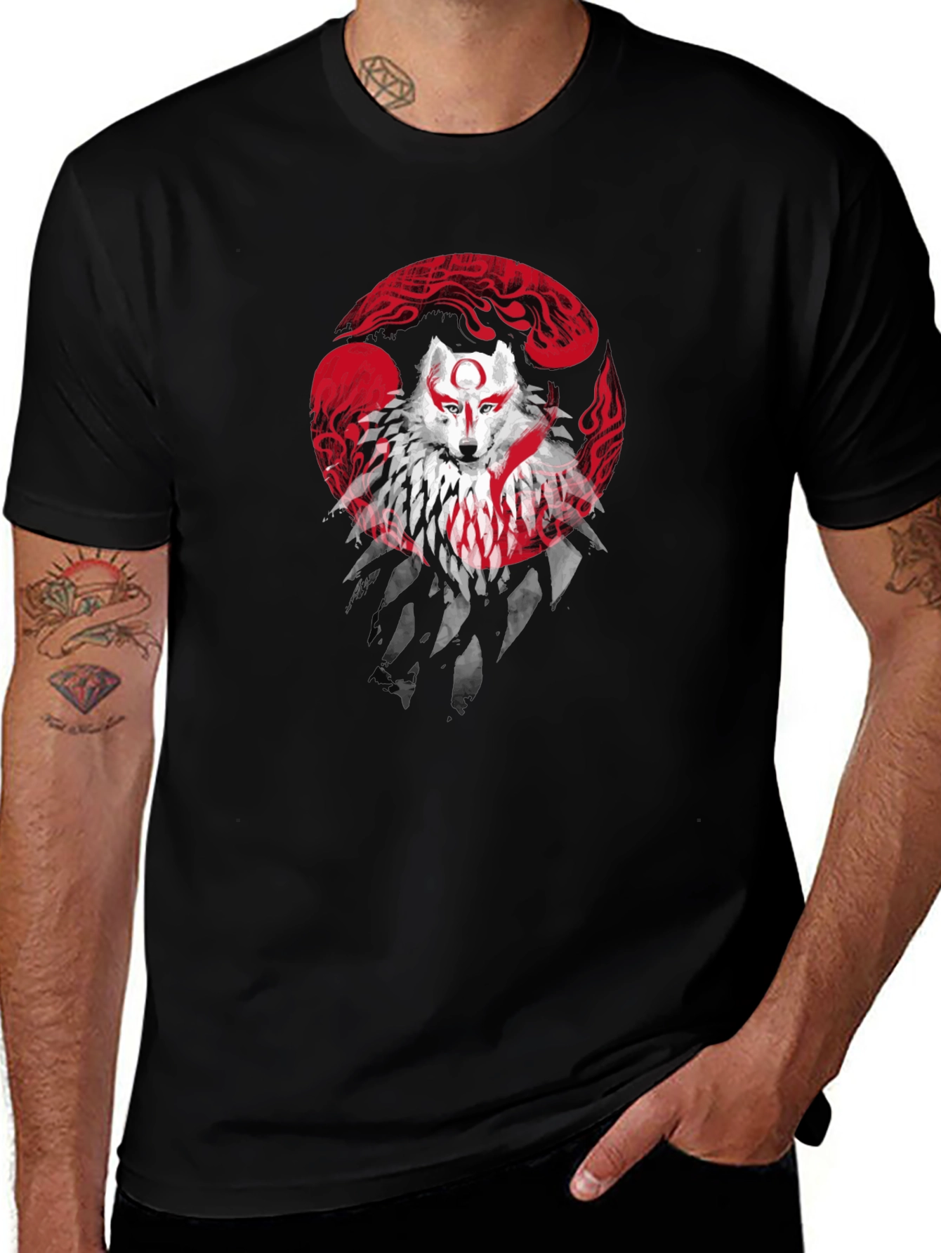 Wolf Spirit Graphic Tee - Black Cotton Blend