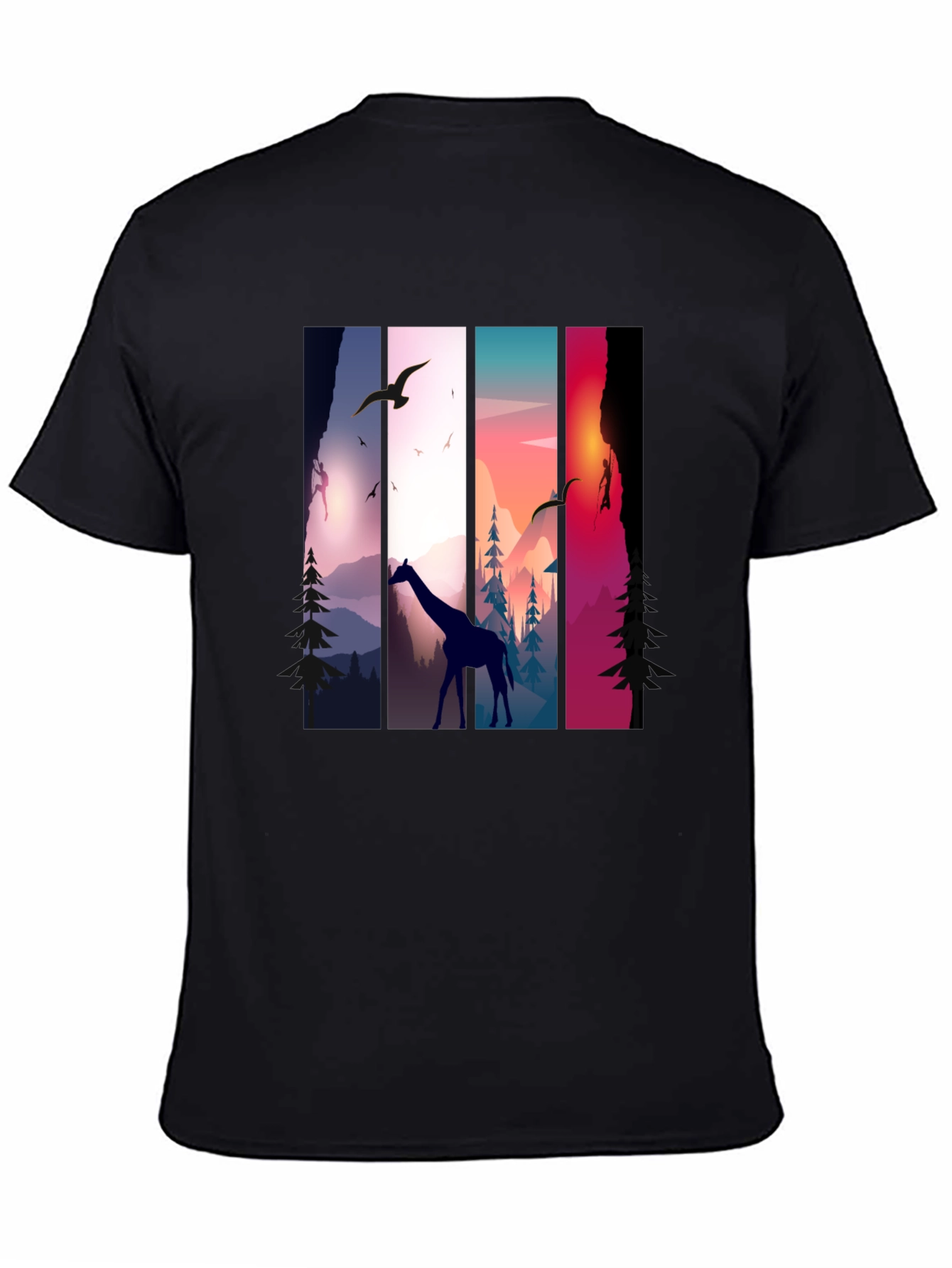 Giraffe Sunset Nature Graphic Tee - Unisex Black T-Shirt