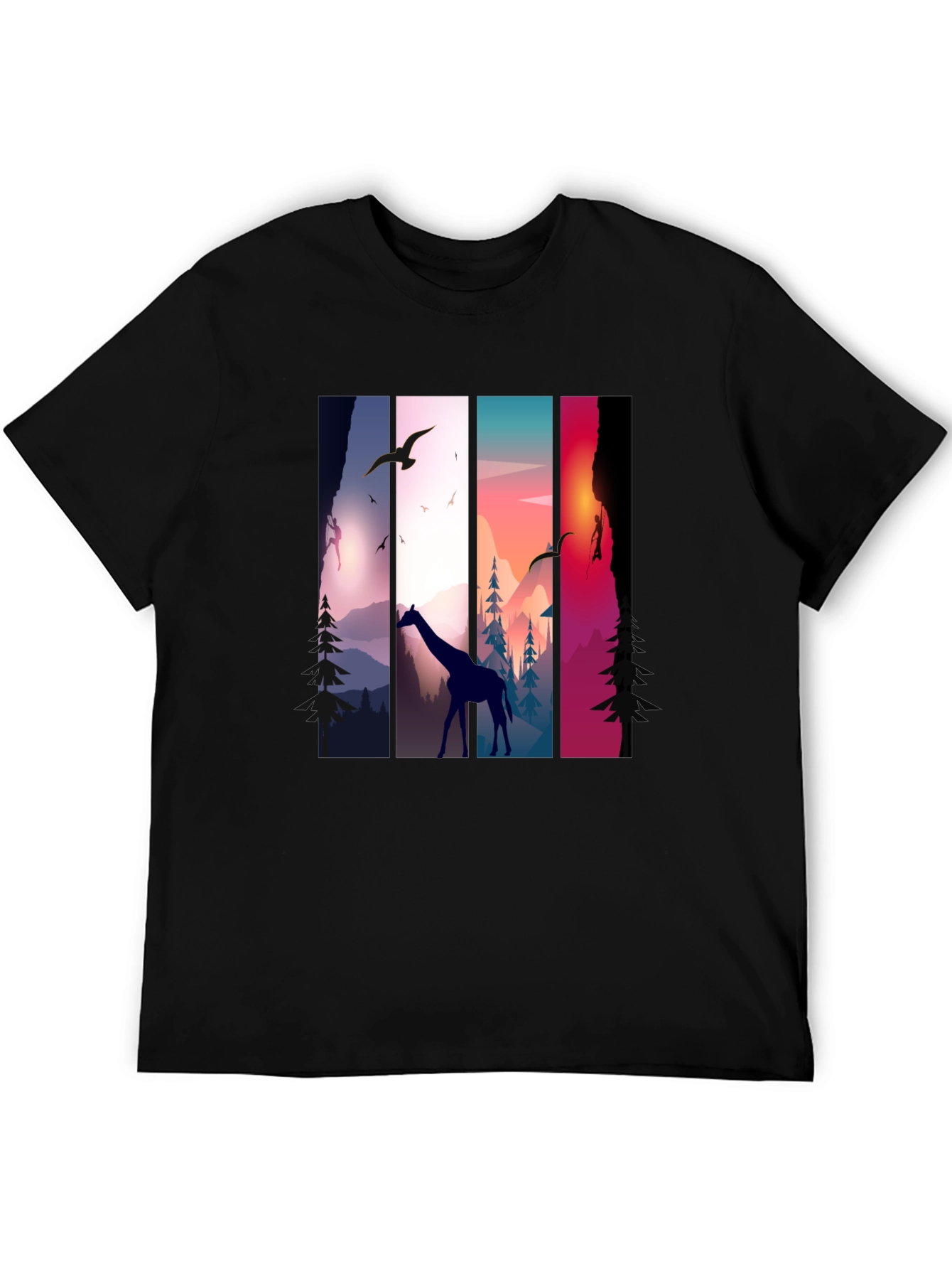Giraffe Sunset Nature Graphic Tee - Unisex Black T-Shirt