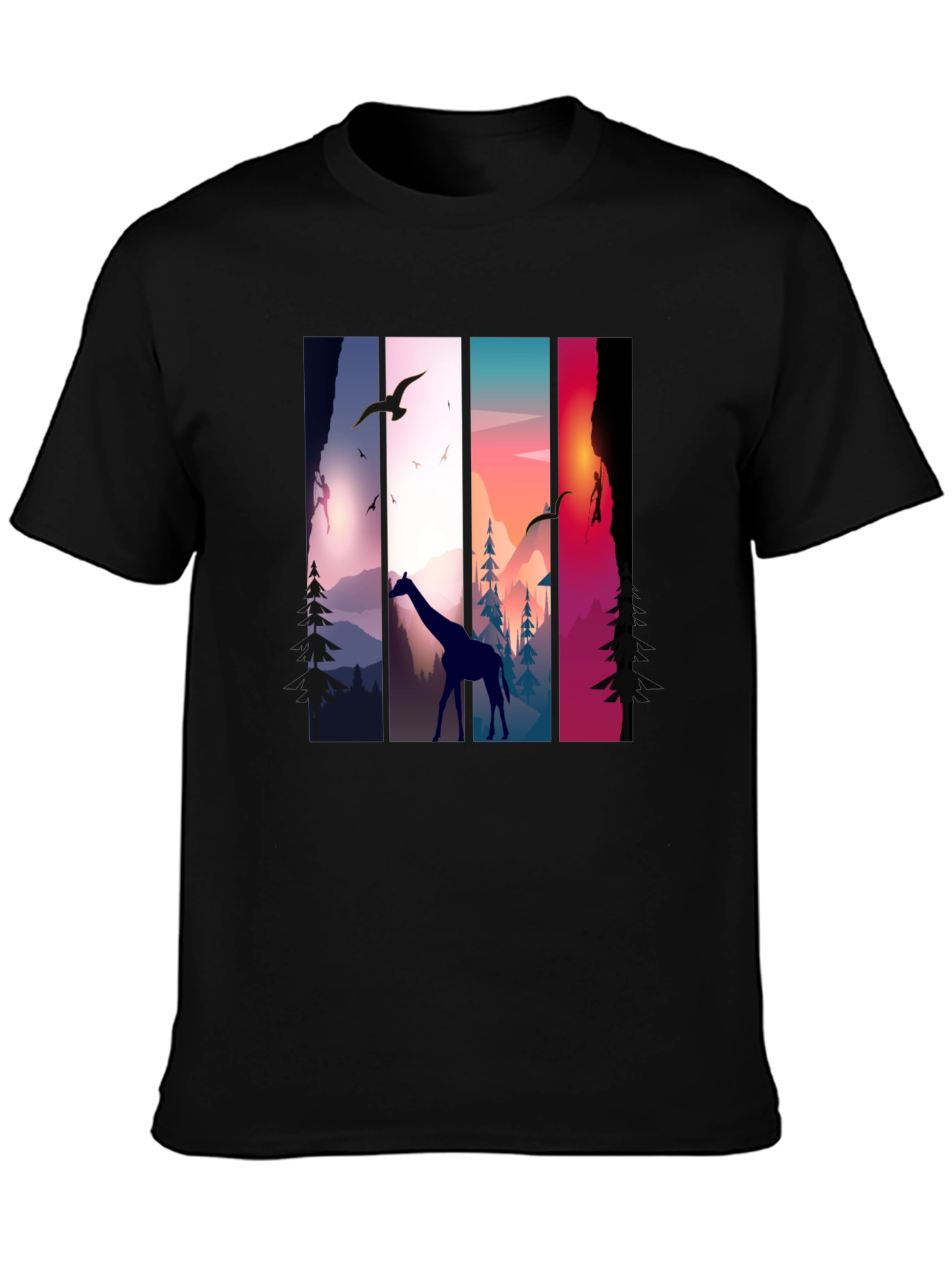Giraffe Sunset Nature Graphic Tee - Unisex Black T-Shirt