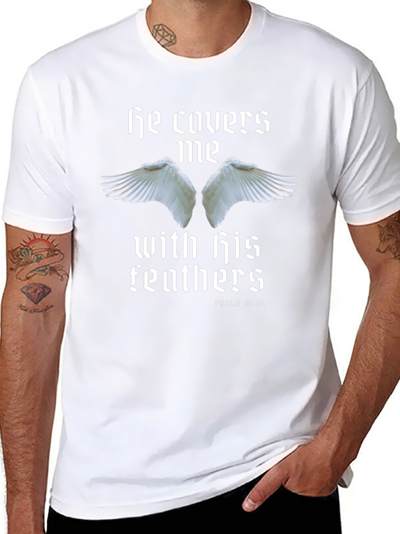 He Covers Me Religious Graphic T-Shirt